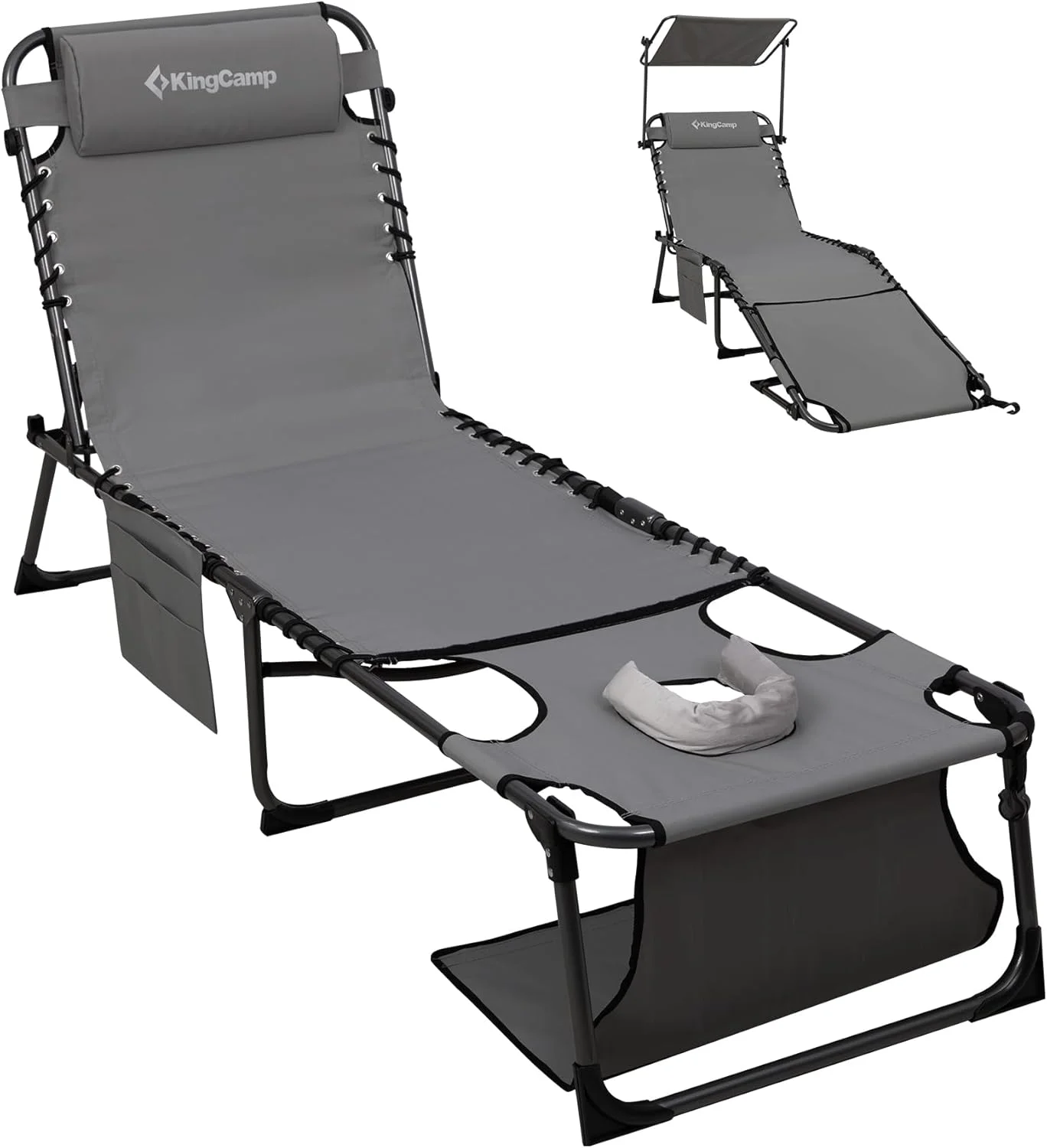 KingCamp Lounge Chair with face Hole & Canopy Shade, 400LBS Folding Portable Tanning Chair with face Hole - Image 5