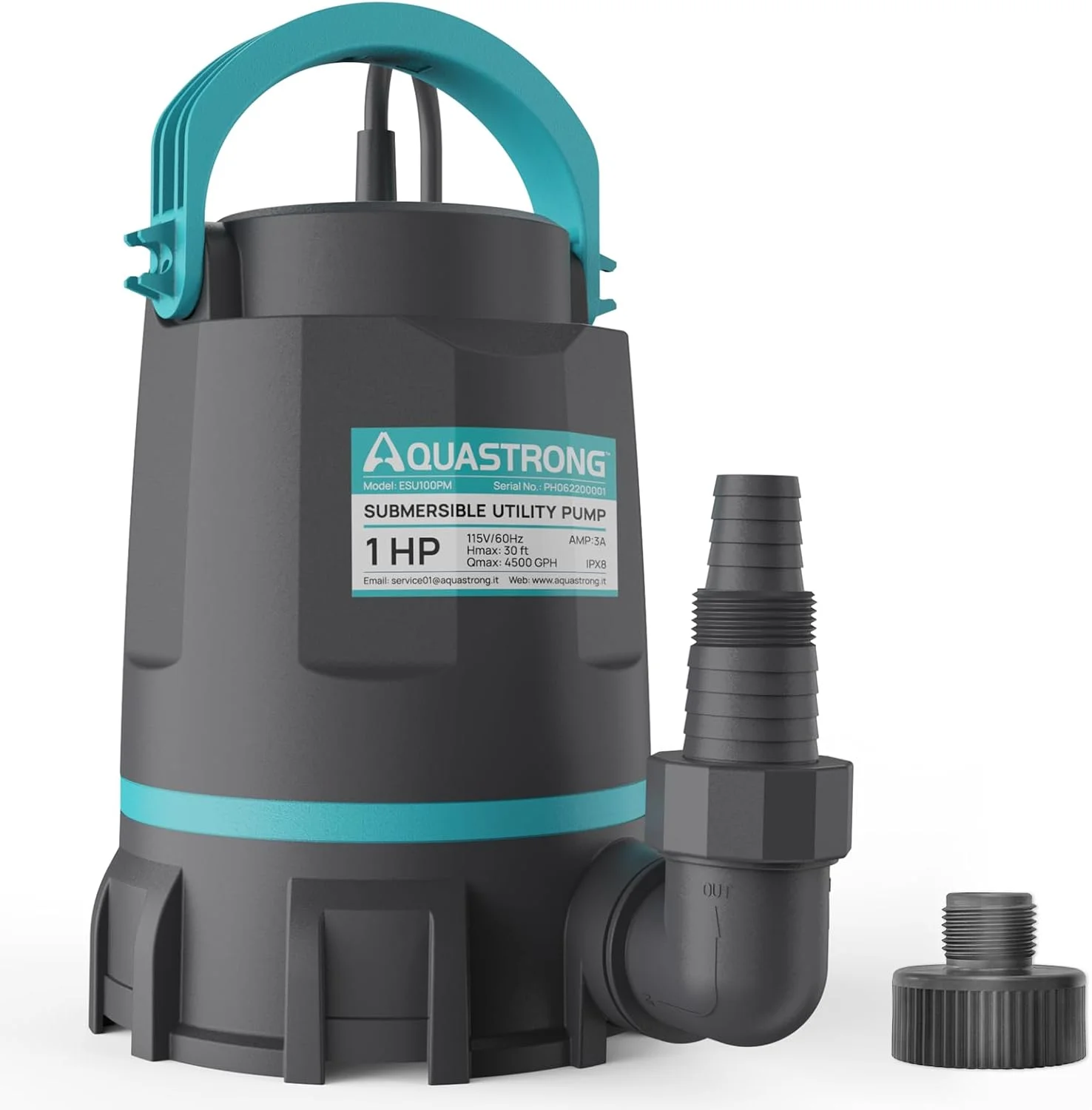 Aquastrong Sump Pump 1 HP 4500 GPH Submersible Water Pump Thermoplastic Portable Utility Pump High Flow Water Removal - Image 2