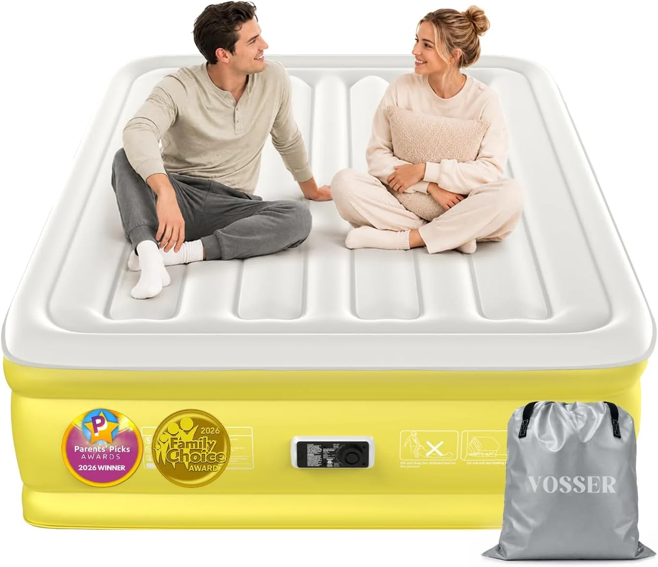 VOSSER Air Mattress Queen with Built-in Pump, 18 Raised Inflatable Blow Up Mattress, Upgraded Heavy Duty Portable Air