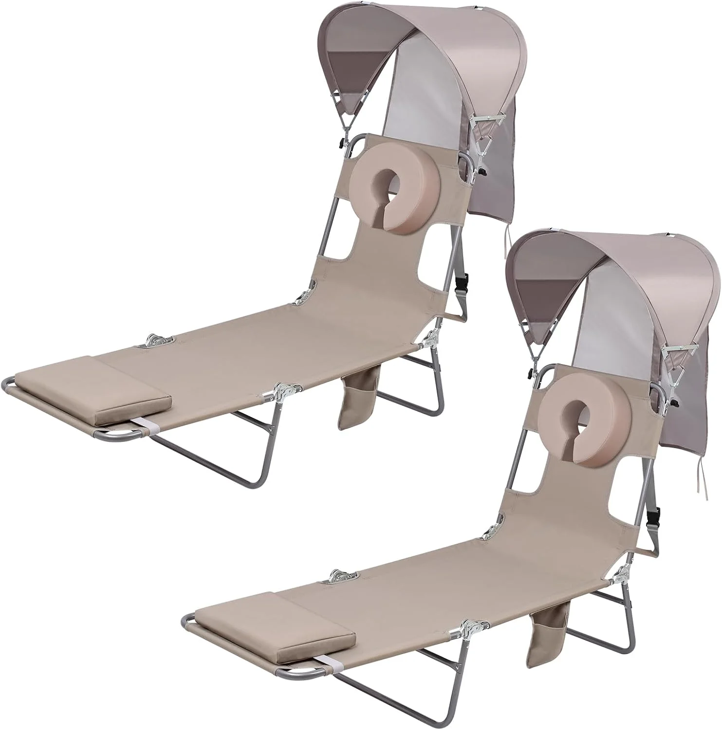 Backpack Beach Tanning Lounge Chair with Canopy Shade Face Hole Padded Adjustable Washable, 6 Position Layout Chair for - Image 3
