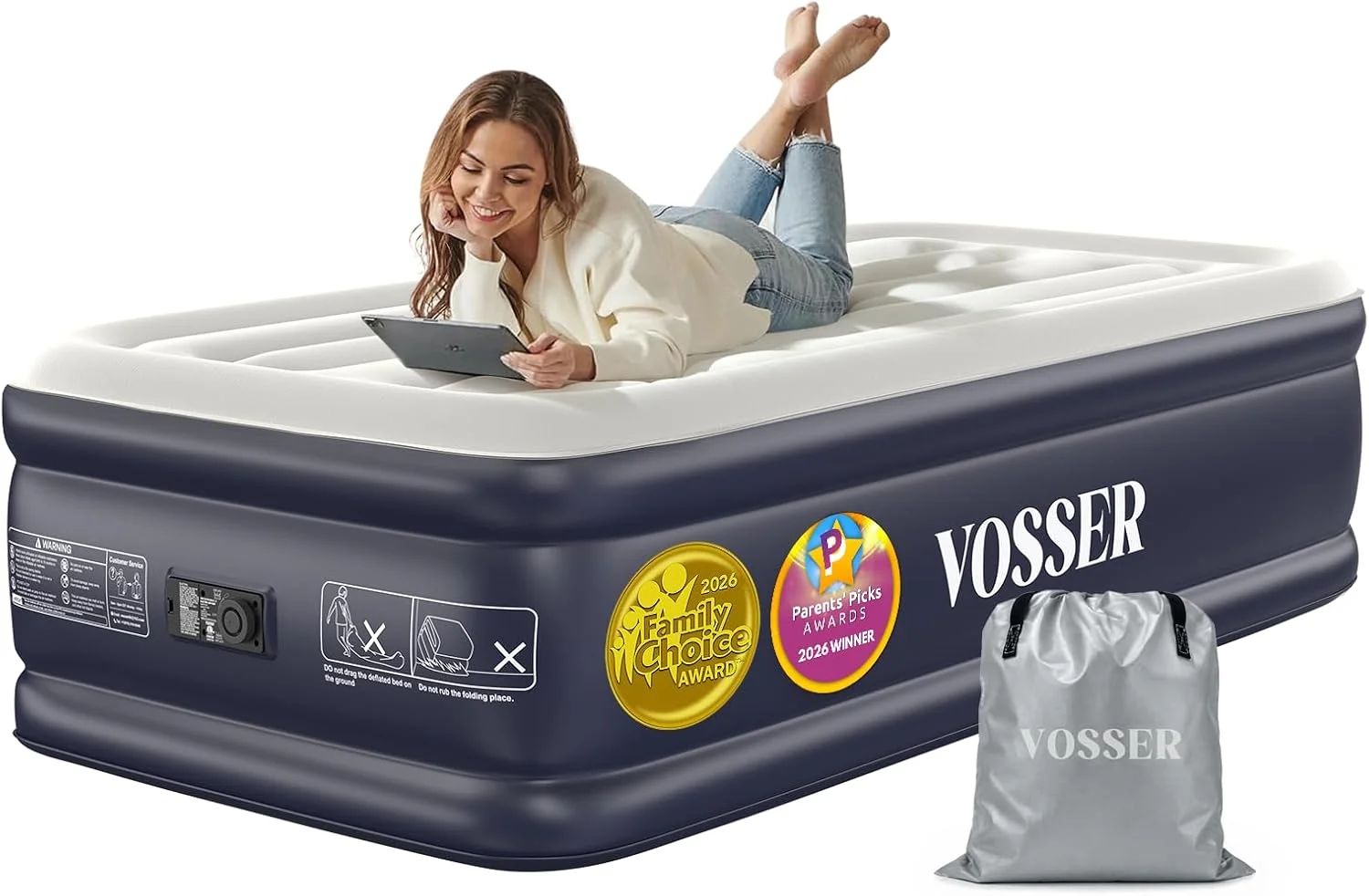 VOSSER Air Mattress Queen with Built-in Pump, 18 Raised Inflatable Blow Up Mattress, Upgraded Heavy Duty Portable Air - Image 8