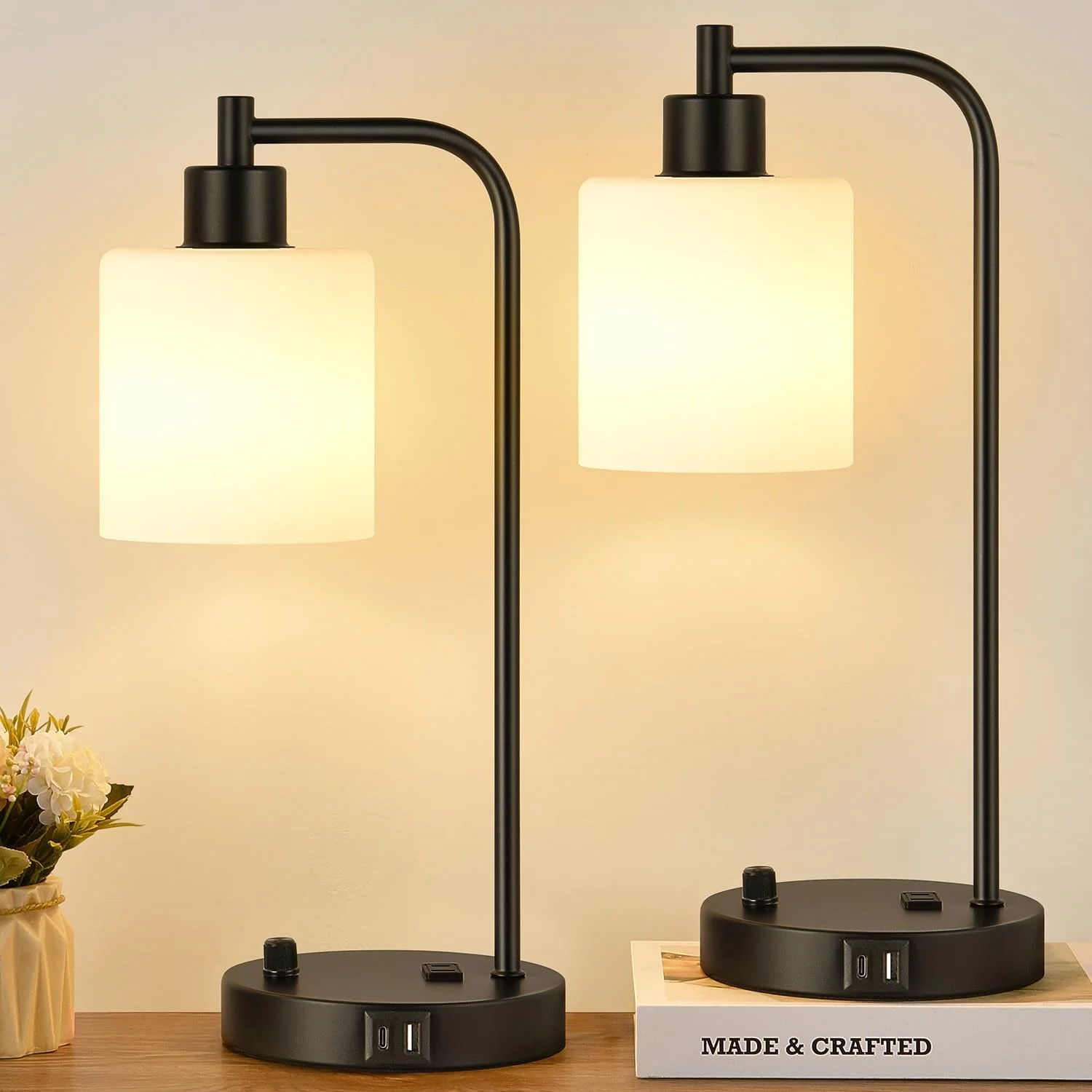Lynnoland Set of 2 Industrial Table Lamps with 2 USB, Dimmable, Bulb Included - Image 8