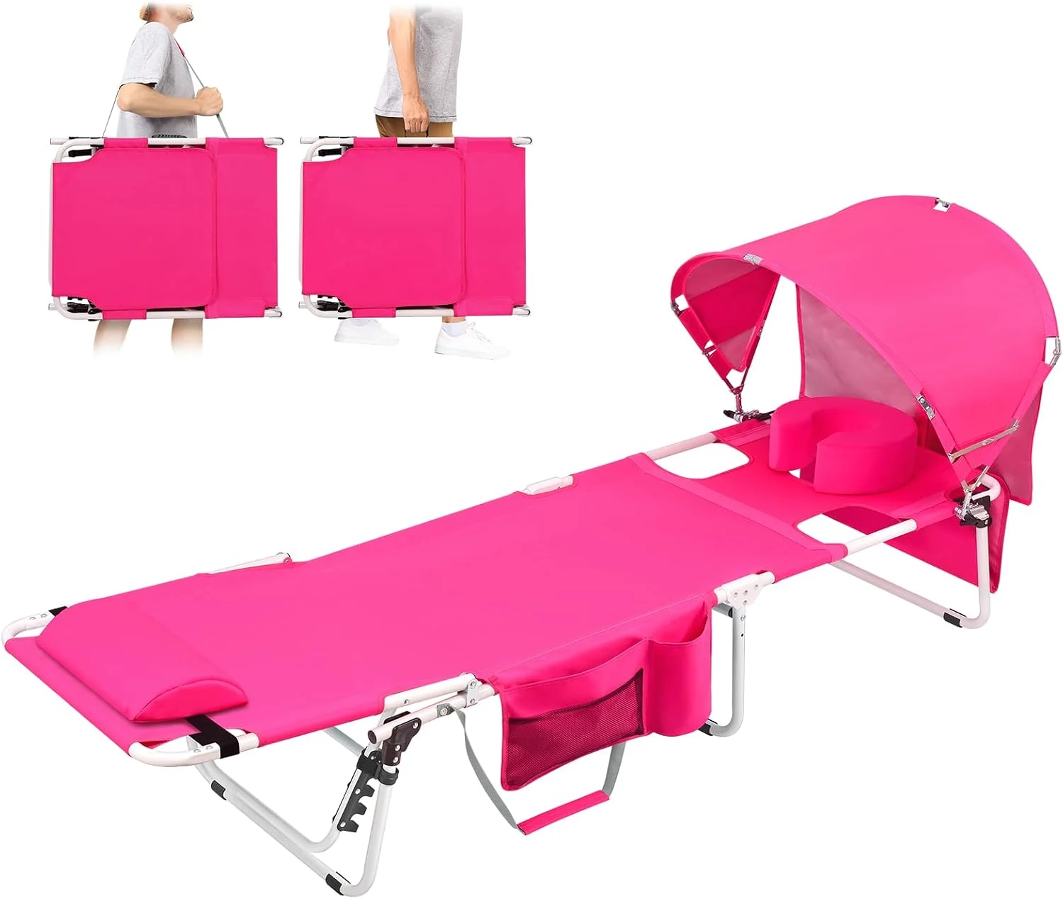 Tanning Chair with Sun Canopy Face Hole Softer Padded Adjustable Washable, Heavy Duty Layout Folding Lounge Chair for - Image 4
