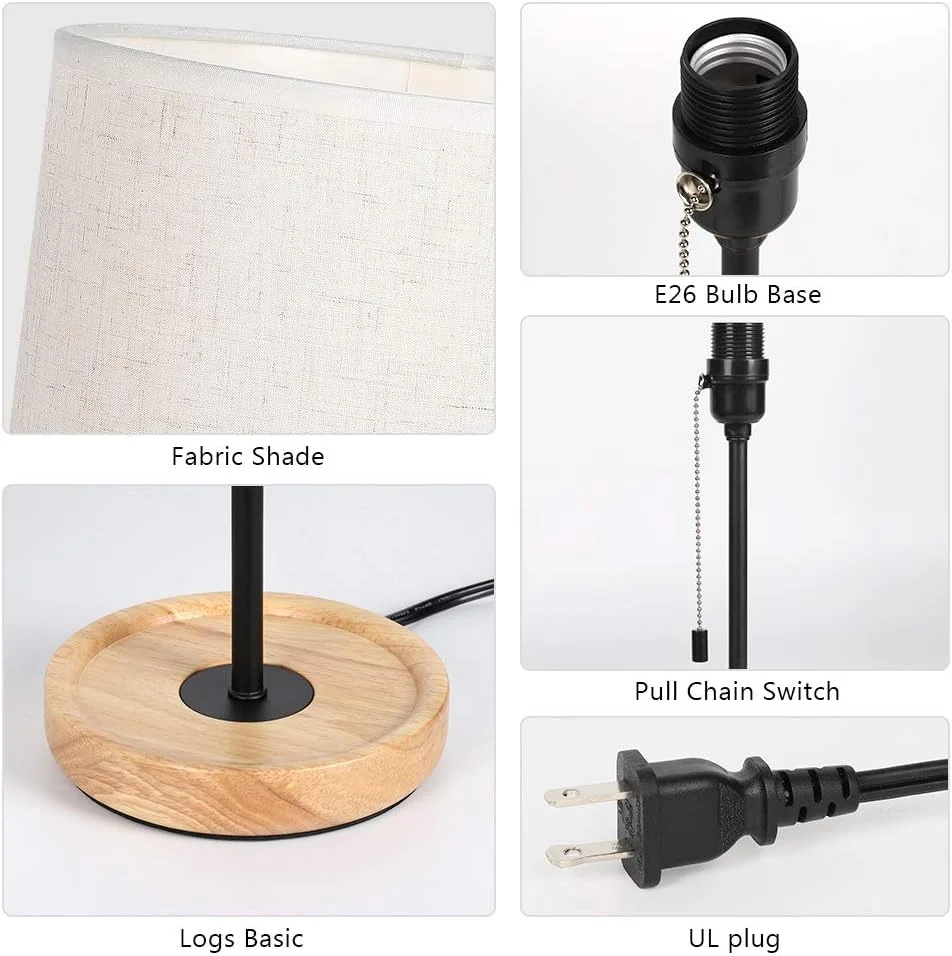 HAITRAL Bedside Table Lamp, Modern Nightstand Lamp with Linen Fabric Shade Wooden Desk Lamps for Bedrooms - Image 3