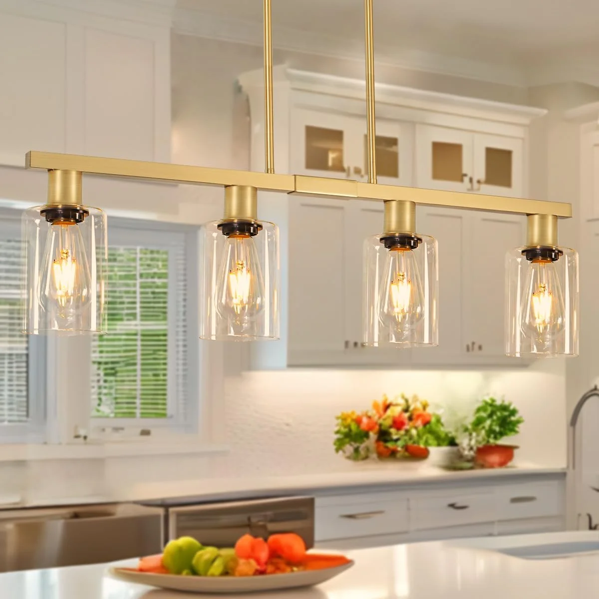 4-Light Kitchen Island Lighting, Farmhouse Chandelier with Adjustable Height & Clear Glass Shades - Image 3