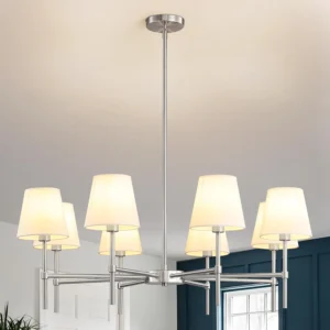 RUIYEY Dining Room Chandeliers Light, 5-Light Gold Modern Chandeliers Light Fixtures with White Fabric Shade
