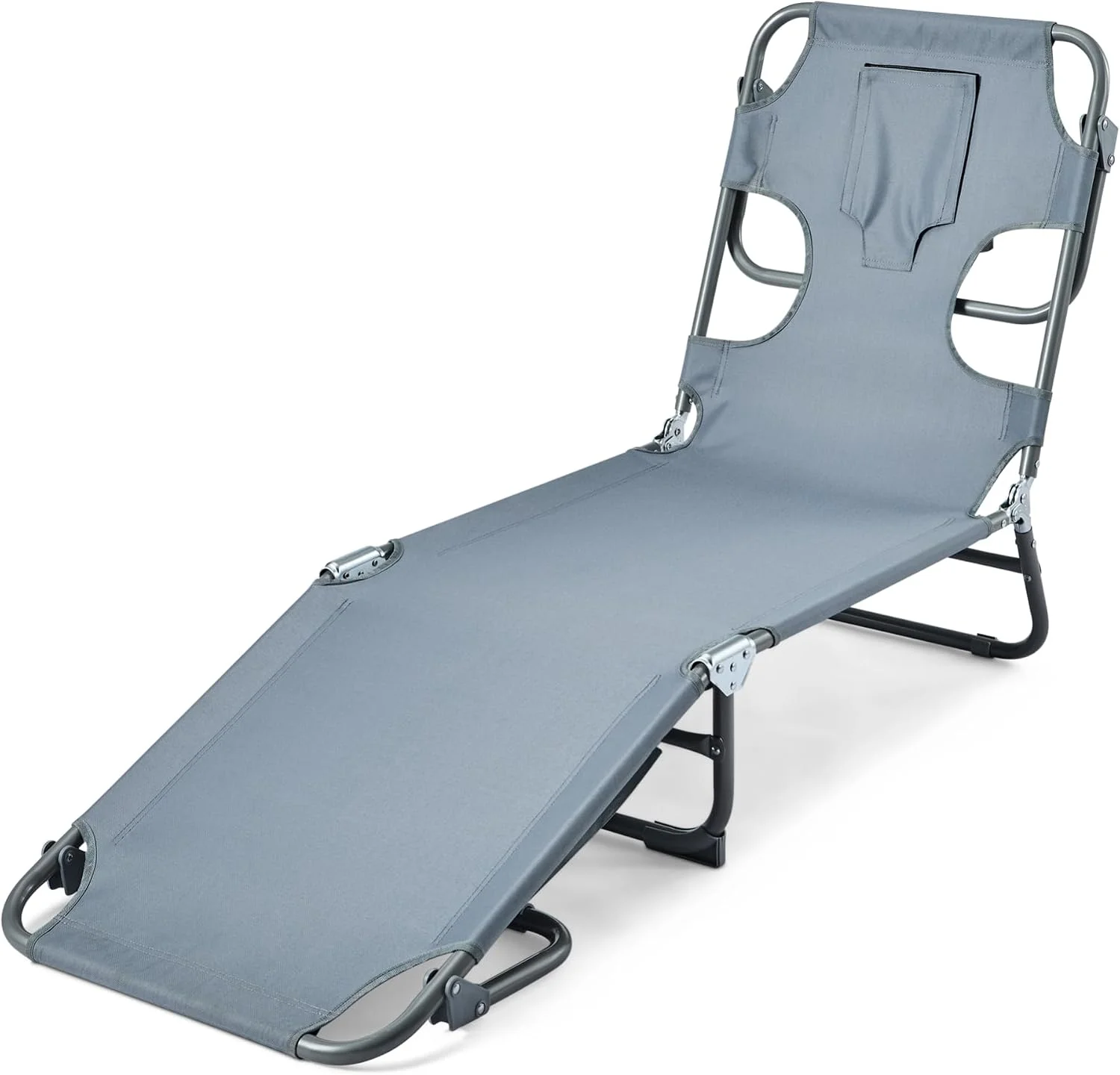 Amazon Basics Outdoor Lounge Tanning Chair, Foldable Chaise with Multi-Angle Backrest, Portable with Carry Strap, 1-Pack - Image 2