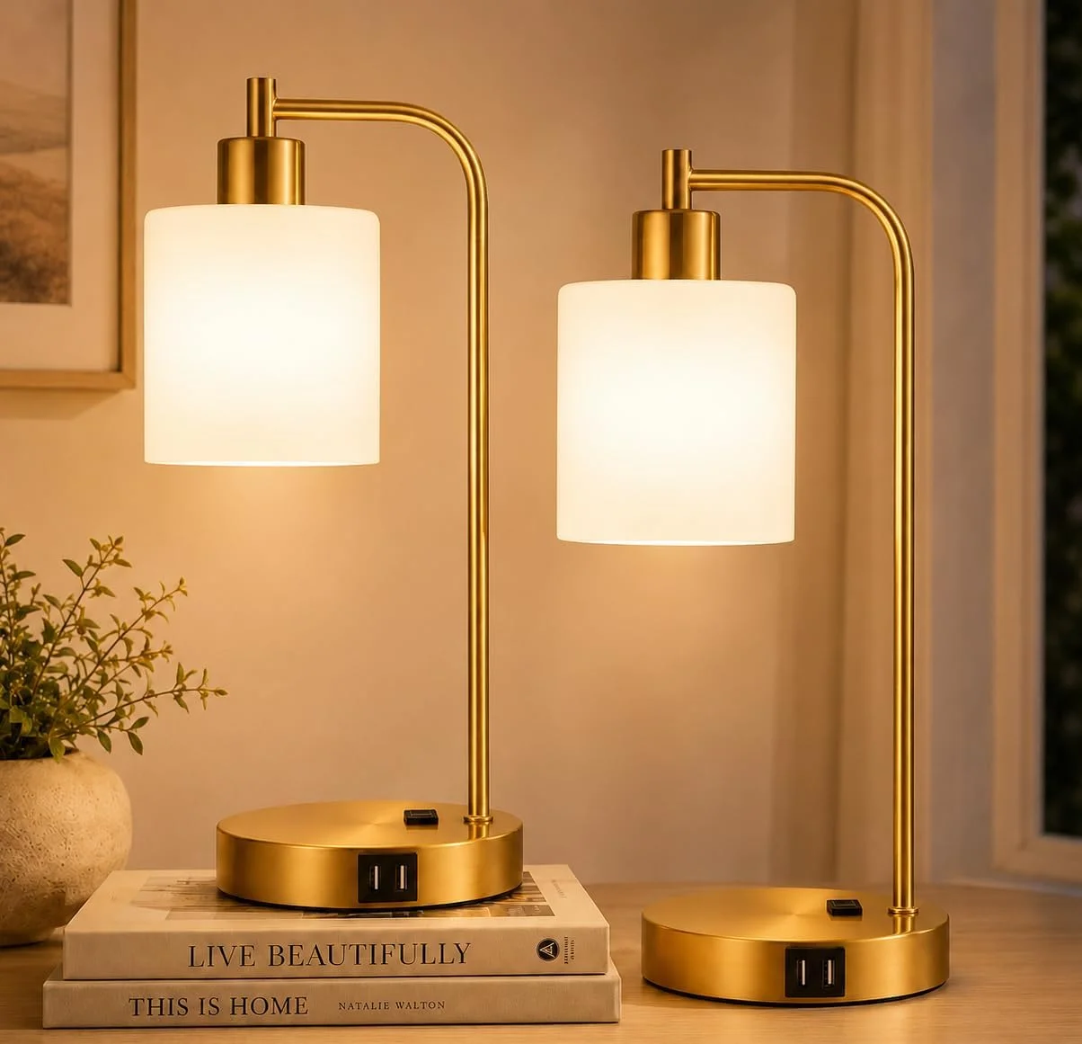 Set of 2 Industrial Touch Control Table Lamps with USB C+A Ports and AC Outlet, Dimmable, Bulb Included - Image 5