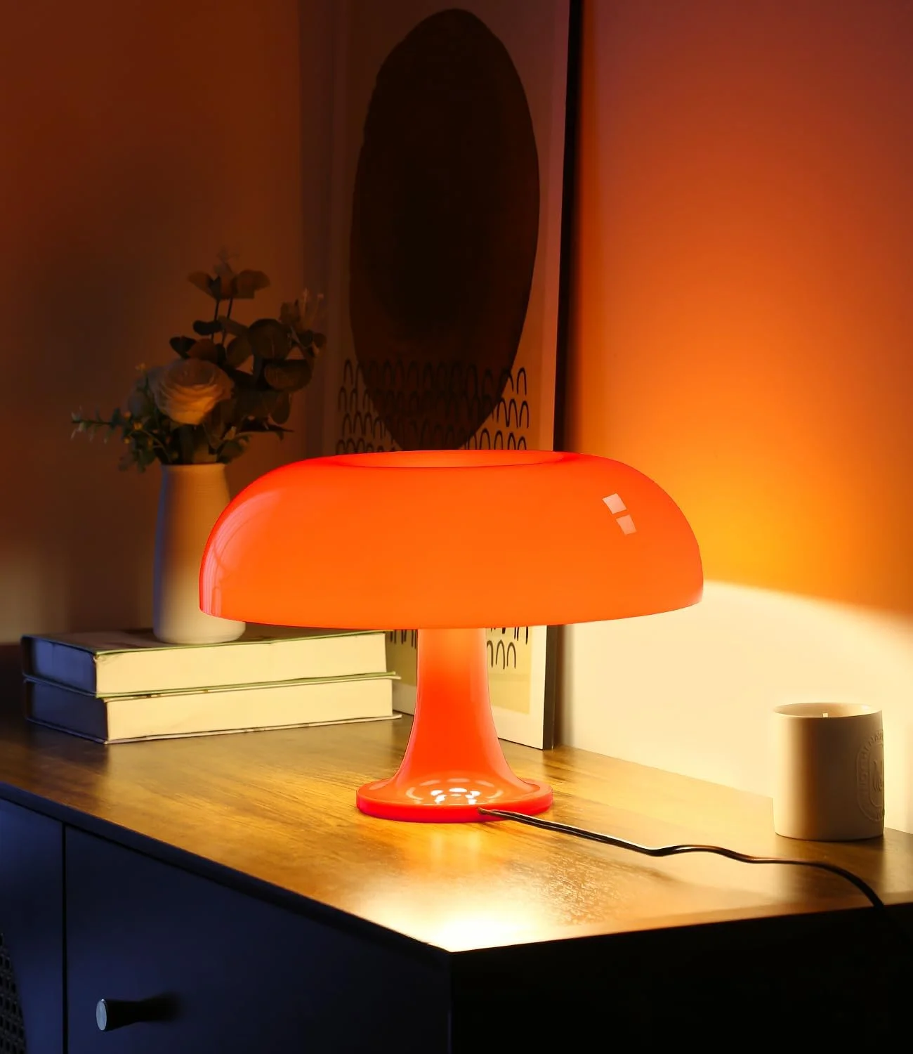 Anykonio Orange Mushroom Lamp, Bulb Included, Mid Century Modern Table Lamp for Bedroom - Image 3