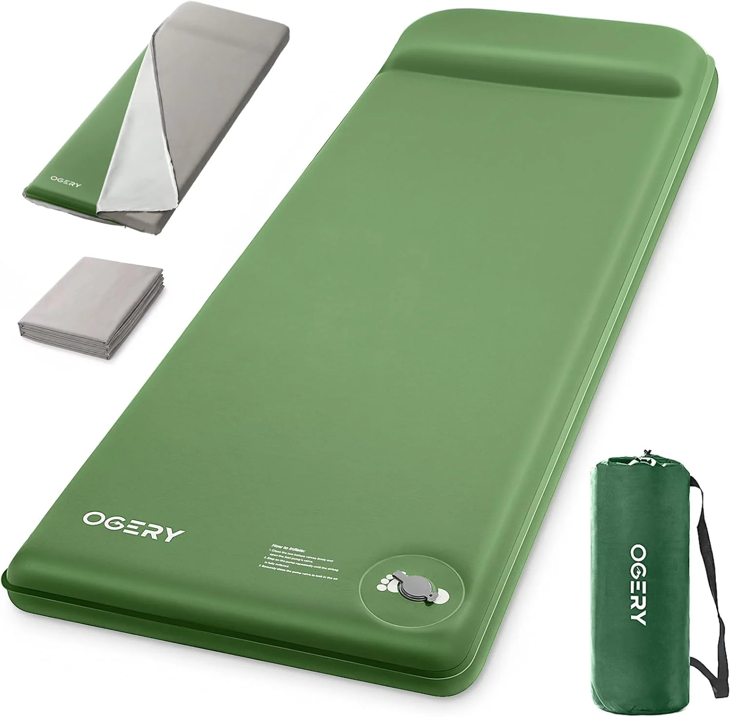 OGERY Self-Inflating Sleeping Pad with Built-in Foot Pump, 3 Memory Camping Mattress Pad, Quiet & 9.5 R-Value Insulated