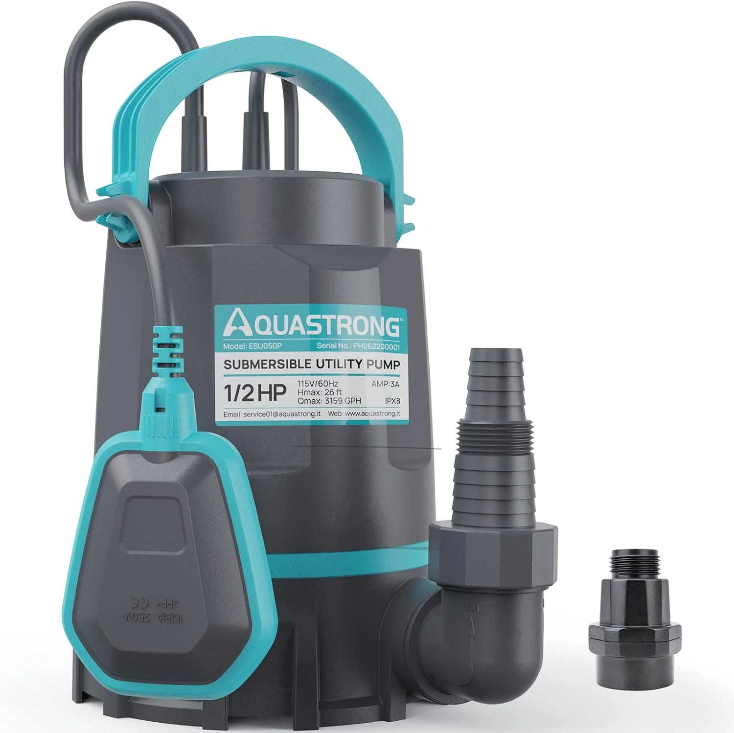 Aquastrong Sump Pump 1 HP 4500 GPH Submersible Water Pump Thermoplastic Portable Utility Pump High Flow Water Removal - Image 3