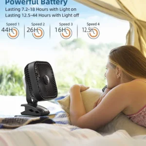 Alternative view of SLENPET 20000mAh Rechargeable Portable Clip-on Fan, Battery Operated, Last 78 Hrs, 4 Speeds with Light & Hook