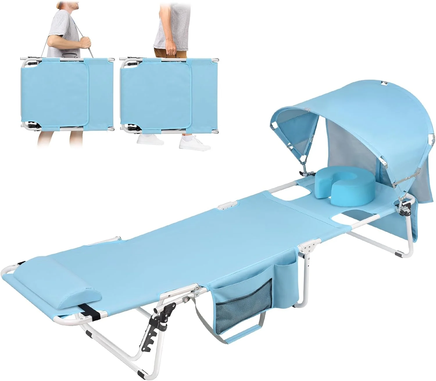 Tanning Chair with Sun Canopy Face Hole Softer Padded Adjustable Washable, Heavy Duty Layout Folding Lounge Chair for - Image 3
