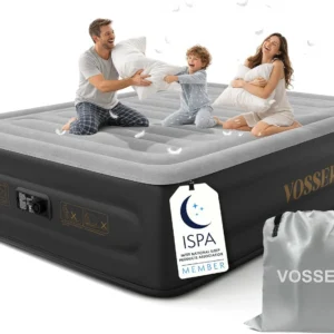 VOSSER Queen Air Mattress with Built-in Pump, 18'' Raised Blow Up Mattress, Flocked Top Inflatable Mattress for Home