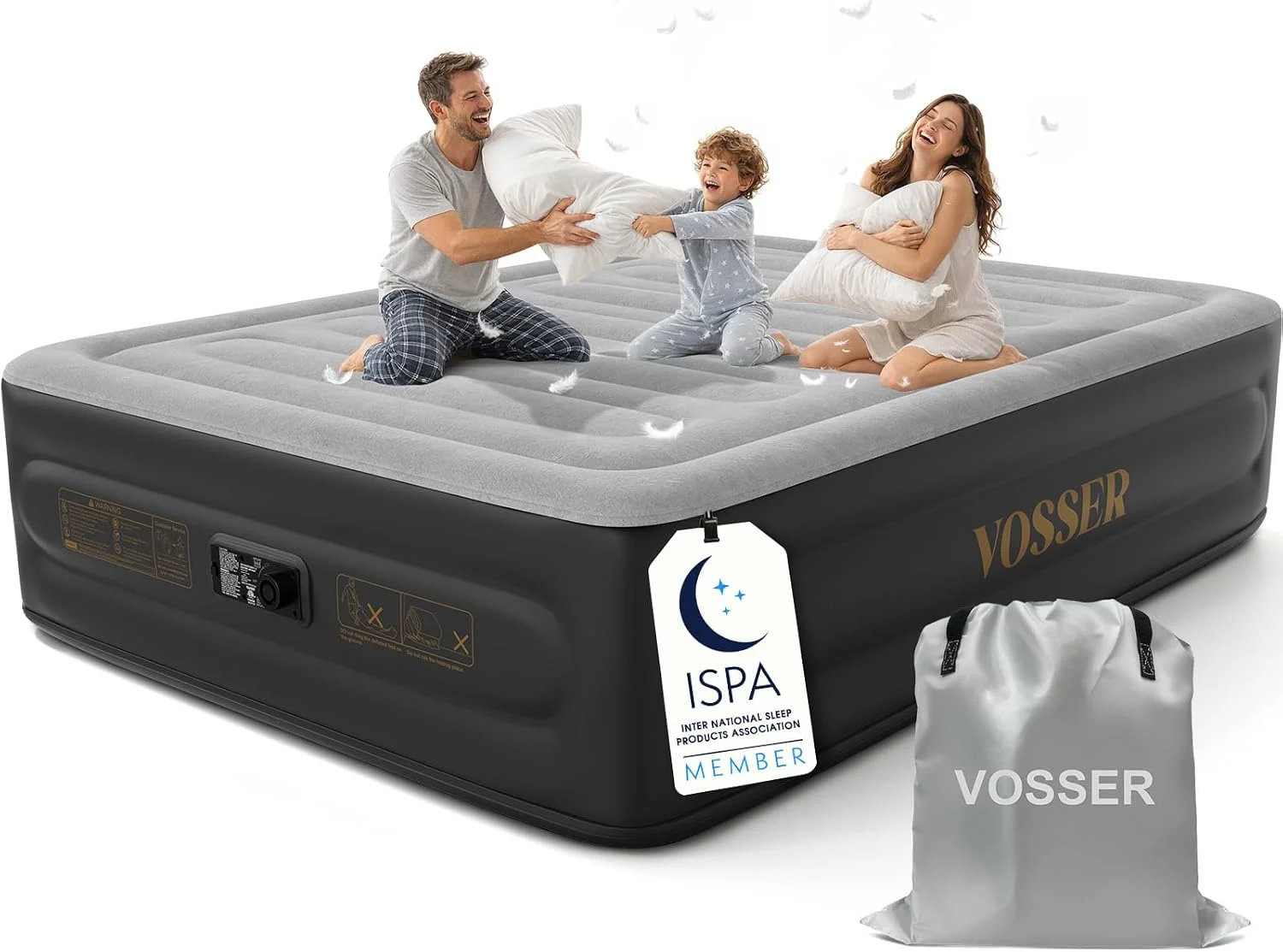 VOSSER Queen Air Mattress with Built-in Pump, 18'' Raised Blow Up Mattress, Flocked Top Inflatable Mattress for Home