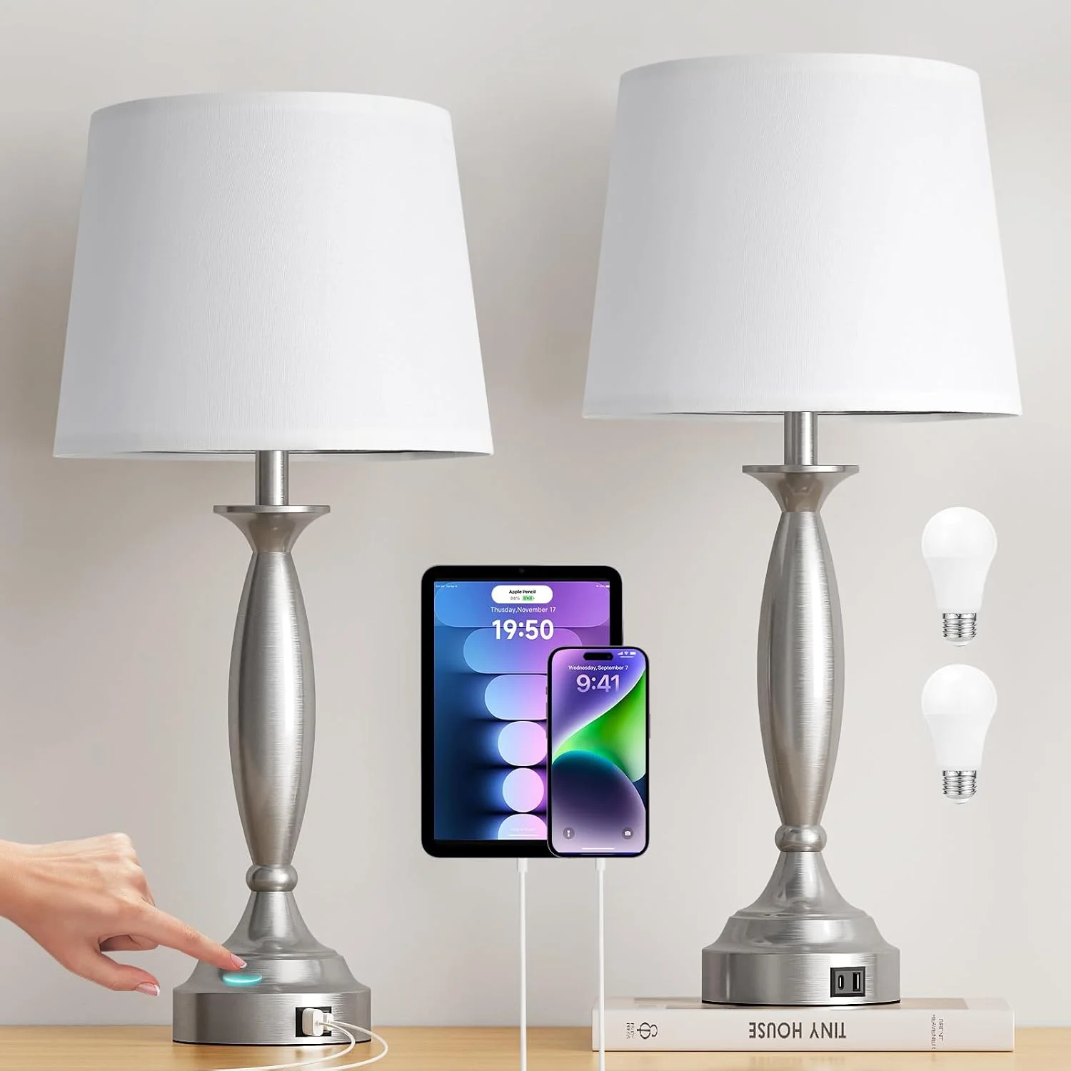 Seealle Touch Bedside Lamps for Nightstand Set of 2, Dimmable, Bulb Included - Image 13