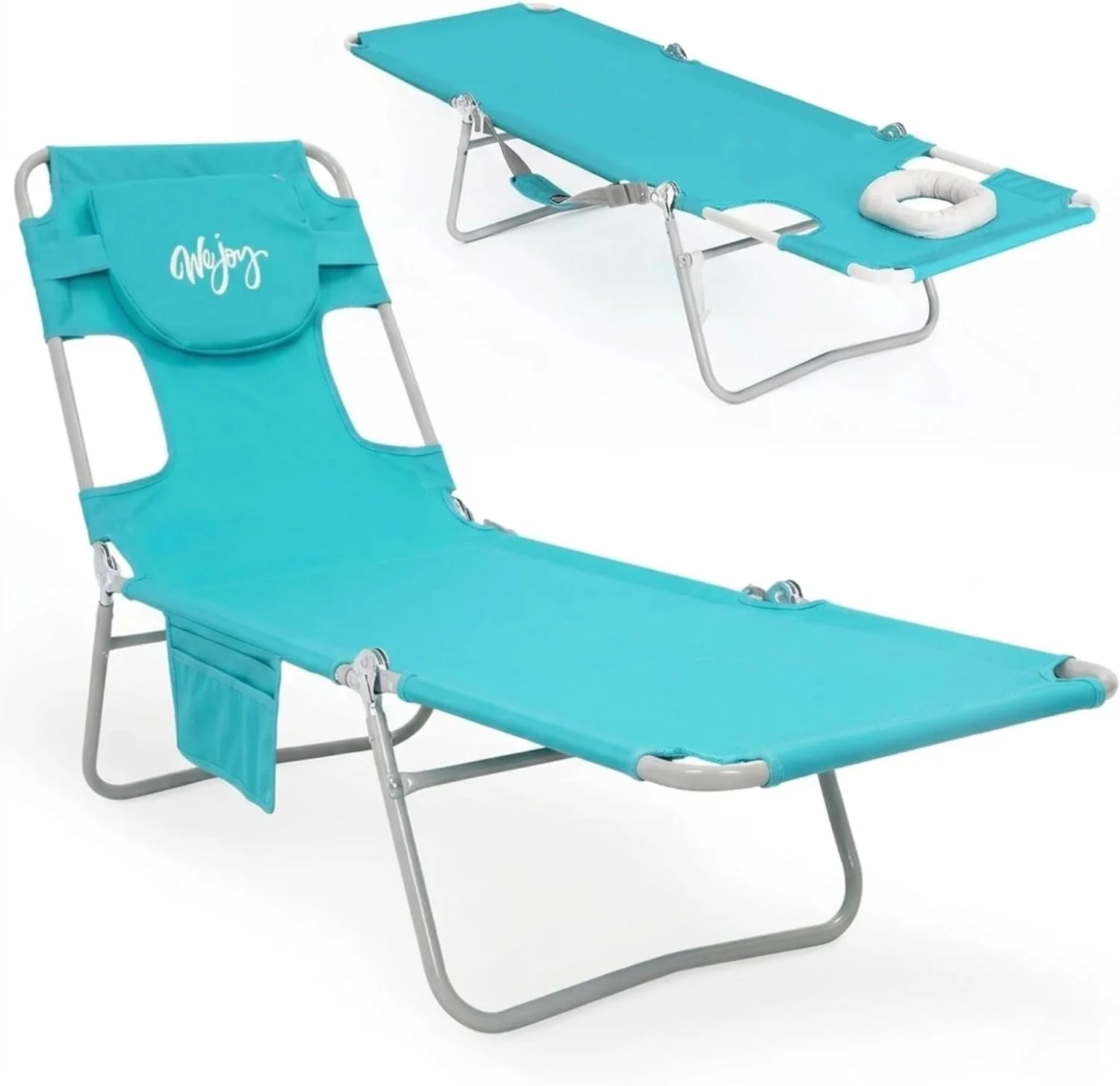 #WEJOY Folding Tanning Chair with Face Hole, 5-Position Face Down Beach Lounge Chair for Sunbathing - Image 4