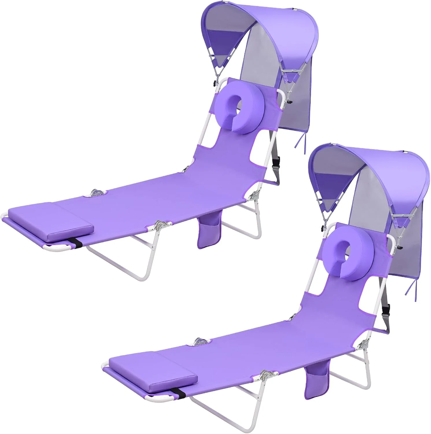 Backpack Beach Tanning Lounge Chair with Canopy Shade Face Hole Padded Adjustable Washable, 6 Position Layout Chair for - Image 8