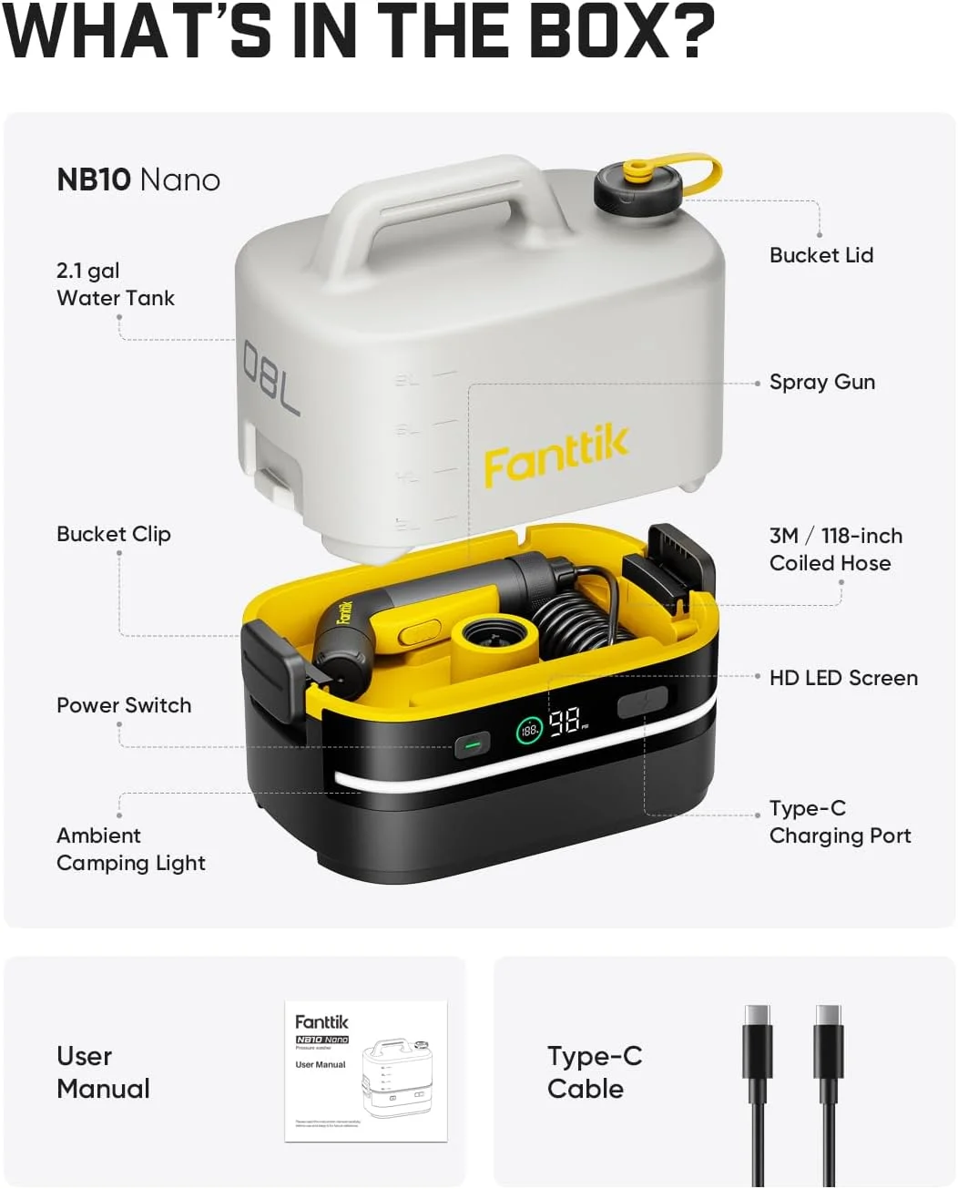 Fanttik NB10 Nano Portable Cordless Electric Sprayer w/2.1Gal Tank, HD LED Display, 4000mAh Lithium Battery & Built-in - Image 9