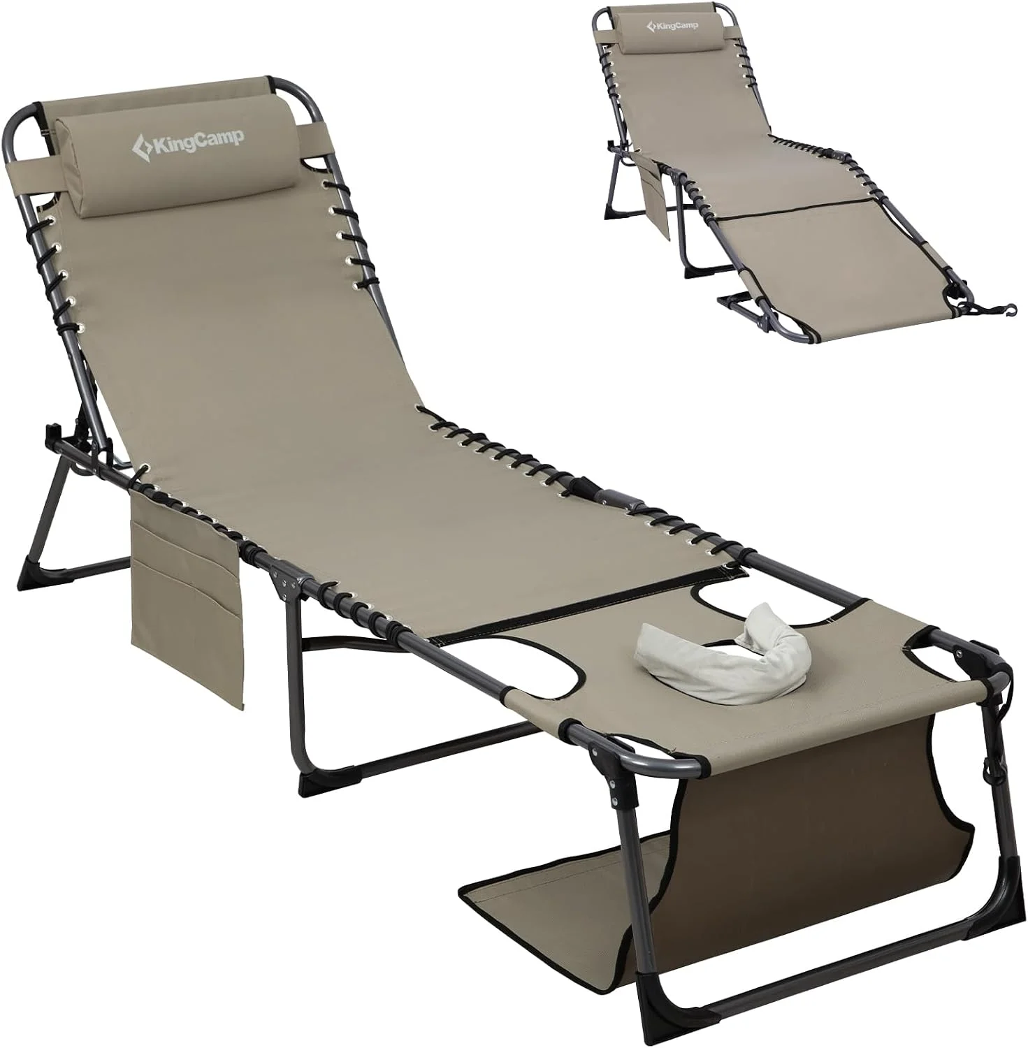 KingCamp Lounge Chair with face Hole & Canopy Shade, 400LBS Folding Portable Tanning Chair with face Hole - Image 6