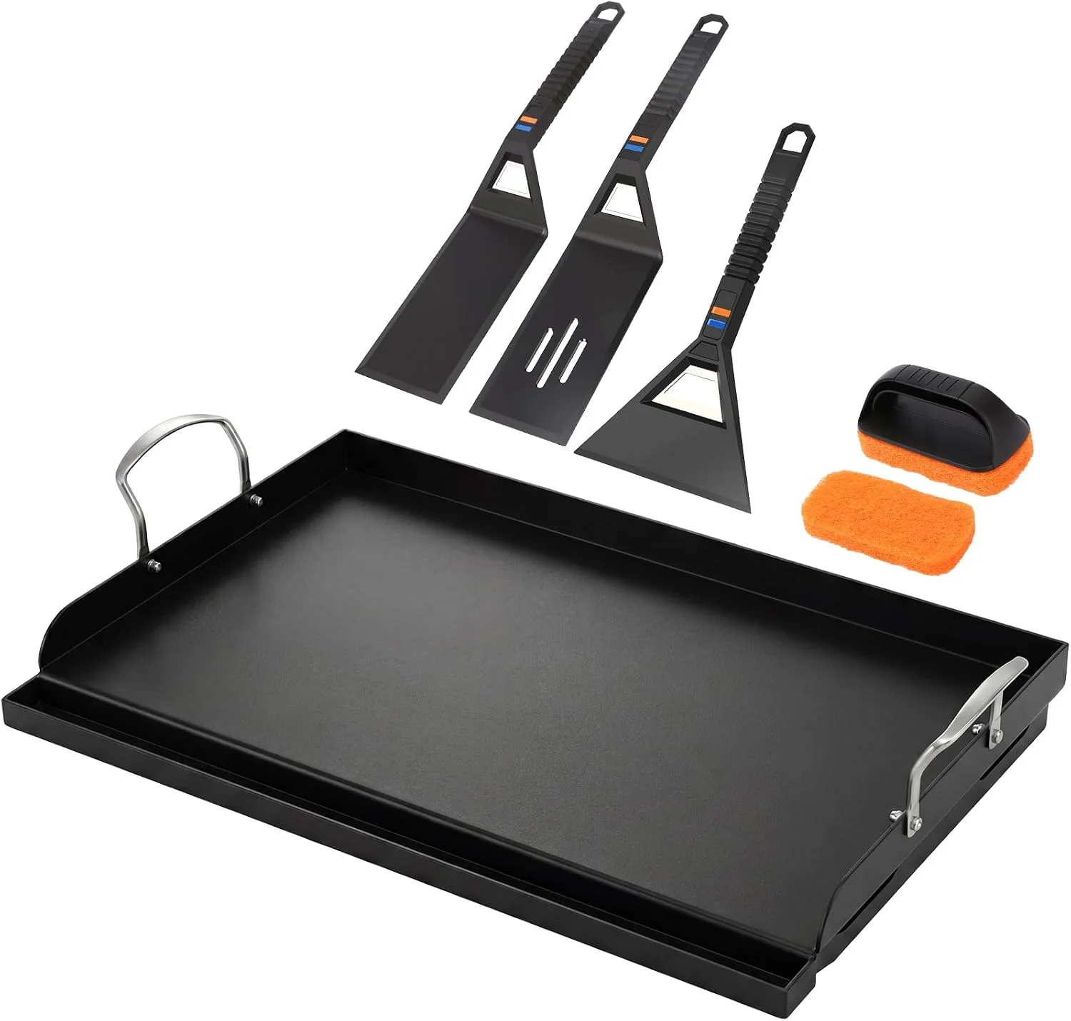 Utheer 25 x 16 Pre-Seasoned Nonstick Cast Iron Griddle for Gas & Charcoal Grills, Universal Flat Top with Grease Groove - Image 2