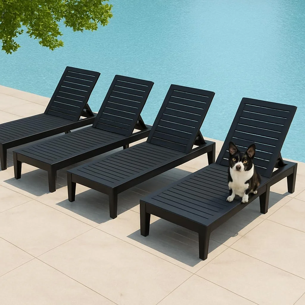 NBYSGO Outdoor Lounge Chairs Set of 2, 5-Position Adjustable Tanning Chairs with Wood Grain