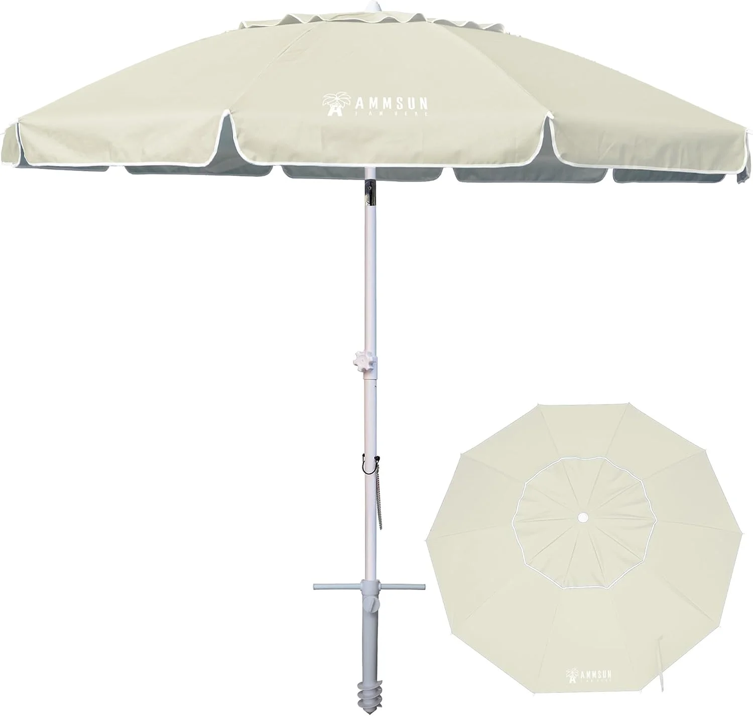 AMMSUN 8 Feet Large Beach Umbrella with Sand Anchor Heavy Duty High Wind Portable Outdoor Umbrellas UV 50+ Protection