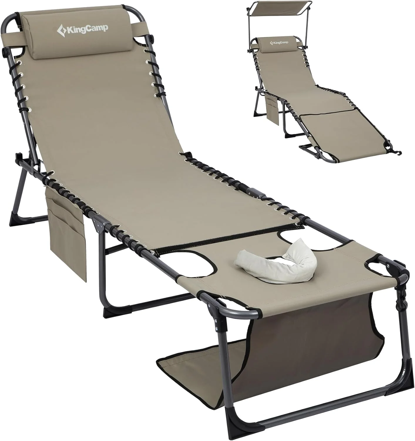 KingCamp Lounge Chair with face Hole & Canopy Shade, 400LBS Folding Portable Tanning Chair with face Hole - Image 7