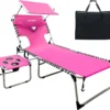 WKFAMOUT Outdoor Tanning Chair with Sun Canopy Shade & Face Hole, Folding Lounge Chair with Beach Table and Carry Bag