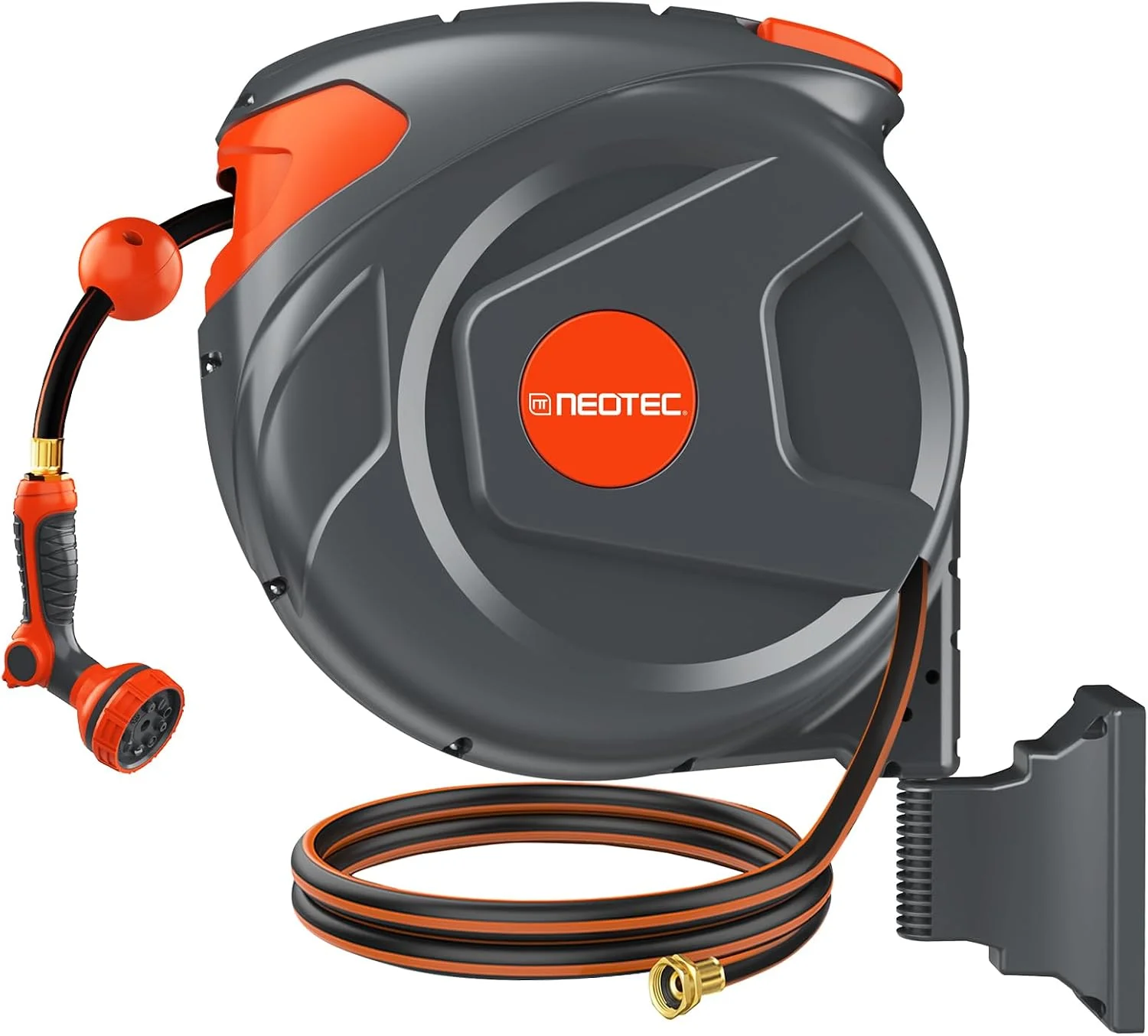 100FT Retractable Garden Hose Reel 1/2 Inch, Wall Mounted Heavy Duty Water Hose with Auto-Lock