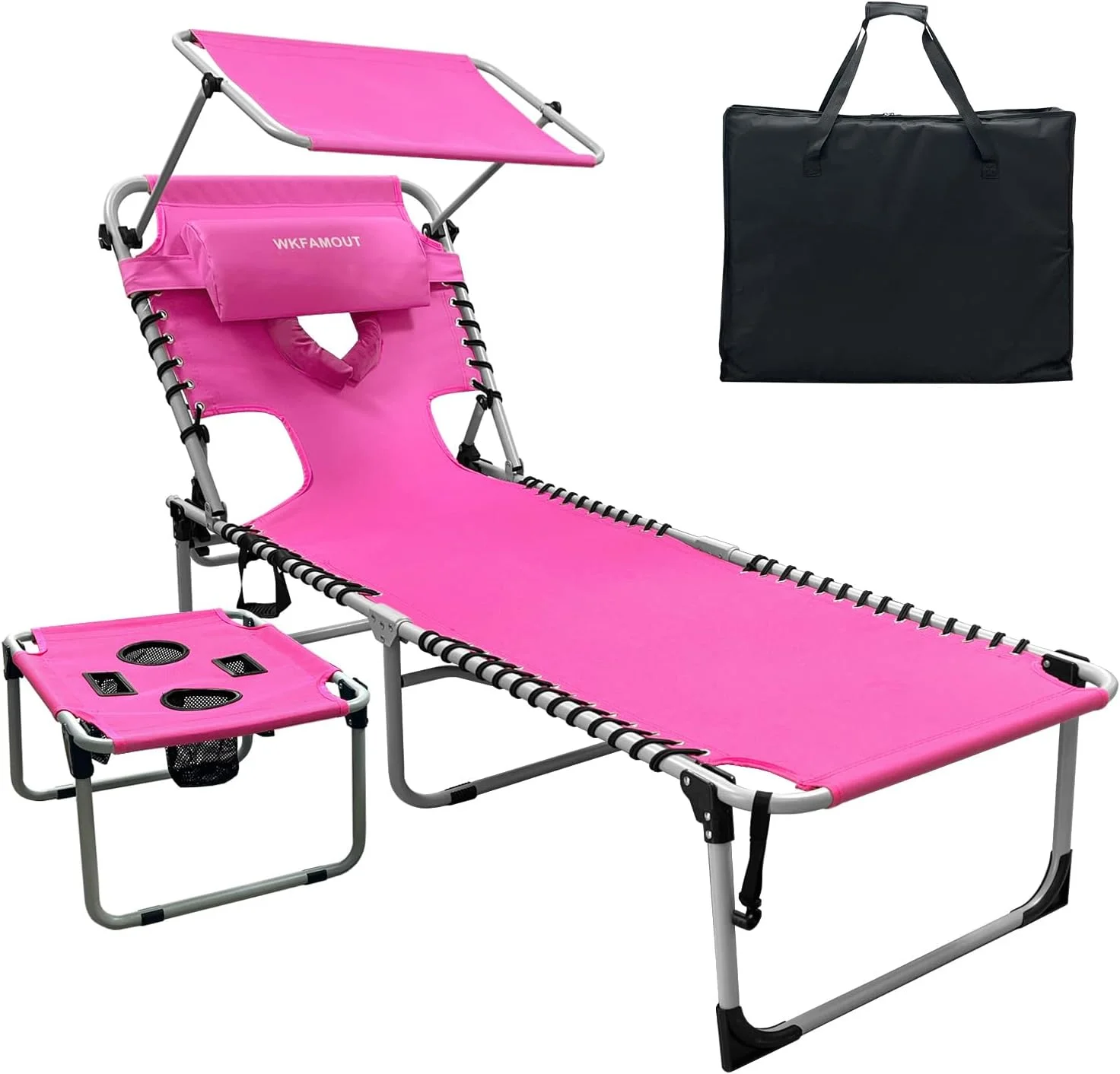 WKFAMOUT Outdoor Tanning Chair with Sun Canopy Shade & Face Hole, Folding Lounge Chair with Beach Table and Carry Bag - Image 6