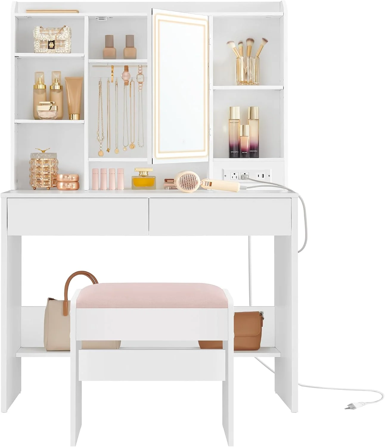 VASAGLE KAILYN Collection, Vanity Desk with Mirror and 9 LED Bulbs, Dressing Table with 9 Drawers - Image 10
