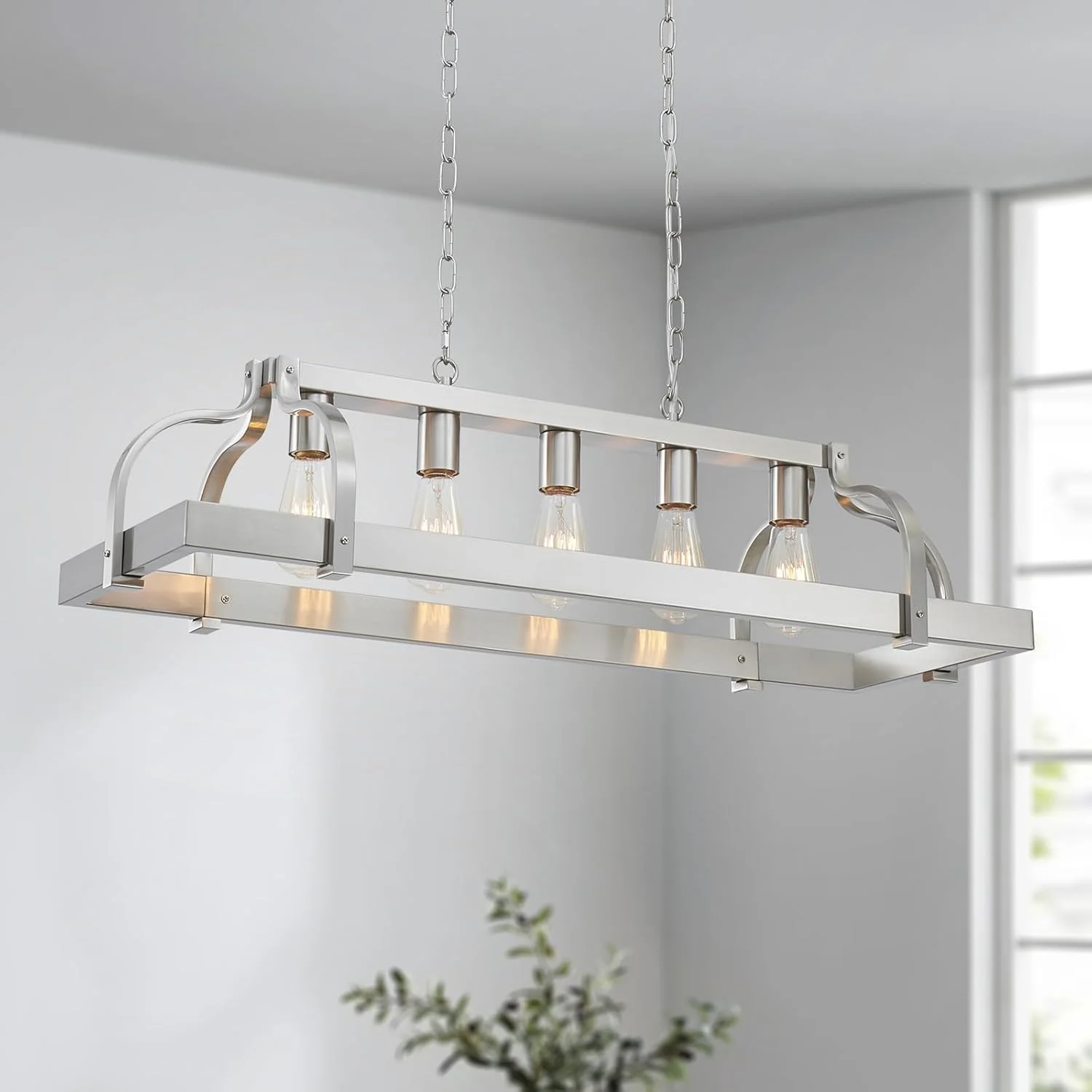 WUZUPS 5-Light Metal Chandelier Imitation Wood Grain Linear Pendant Ceiling Lighting Rustic Farmhouse Fixture Kitchen - Image 12