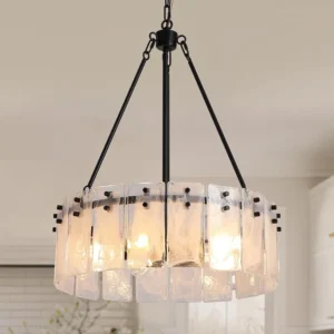 Black Chandeliers for Dining Room Light Fixture, Adjustable Glass Modern Farmhouse Chandelier for Entryway