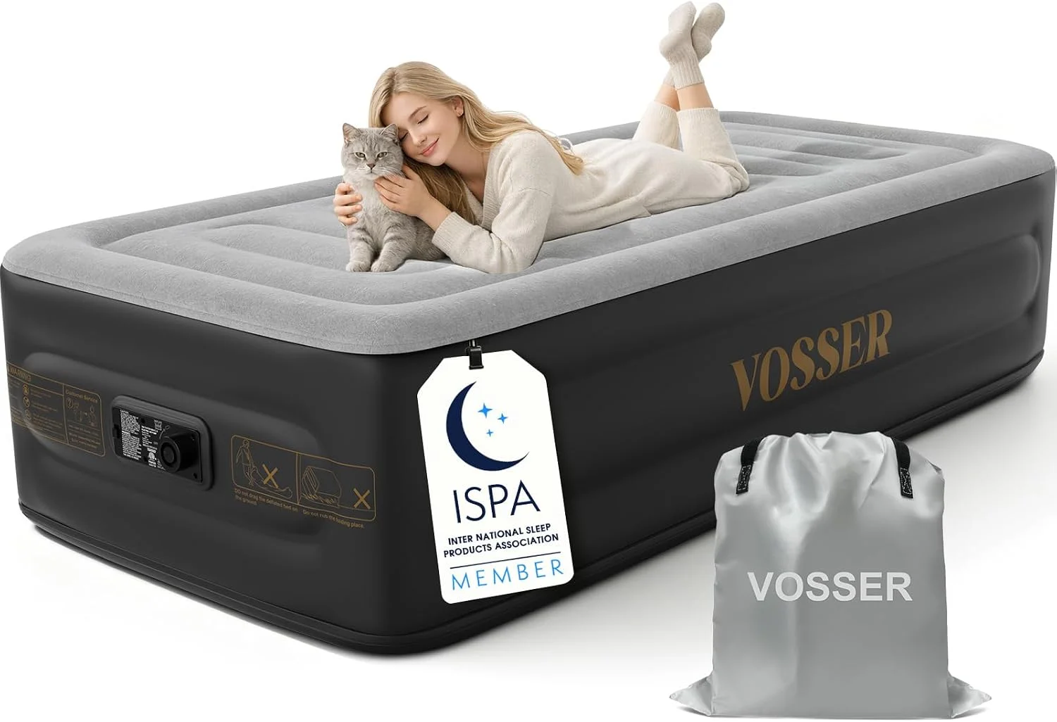 VOSSER Queen Air Mattress with Built-in Pump, 18'' Raised Blow Up Mattress, Flocked Top Inflatable Mattress for Home - Image 7