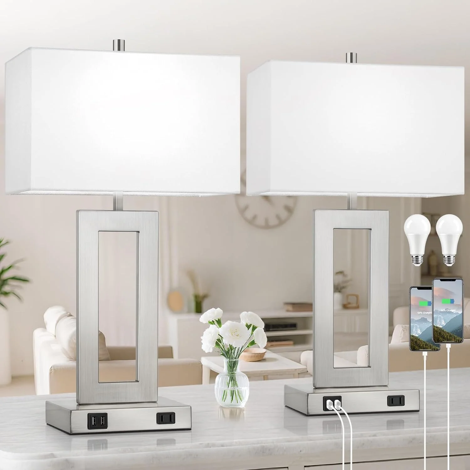 Set of 2 Touch Control Table Lamp with 2 USB Ports, Dimmable - Image 11