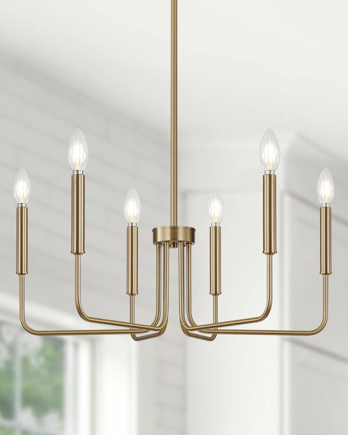 Yunnix 6 Light Champagne Bronze Chandelier, Farmhouse Chandelier for Dining Room Light Fixture Hanging - Image 6