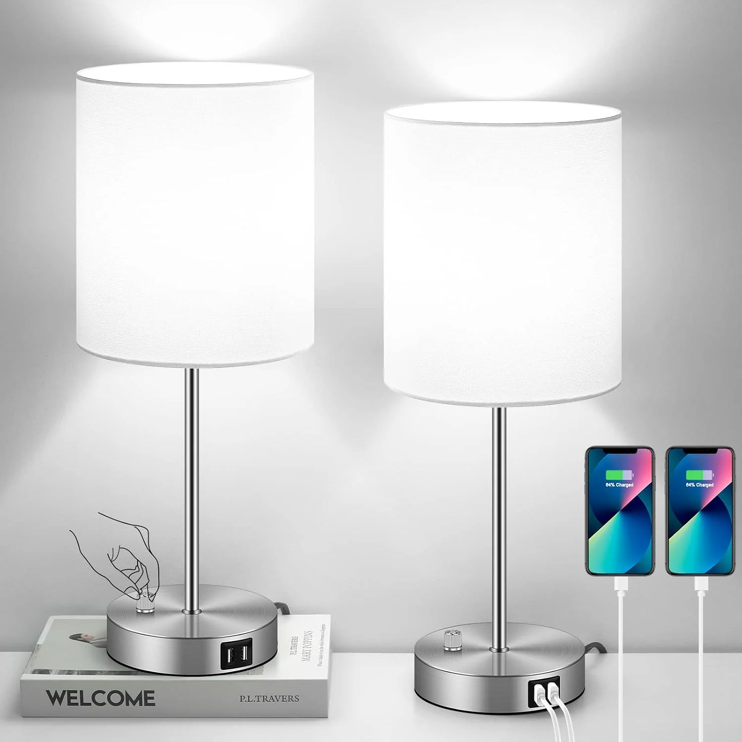17.3¡¯¡¯ Table Lamps Set of 2 with 2 USB & AC Outlet, Pull Chain - Image 4