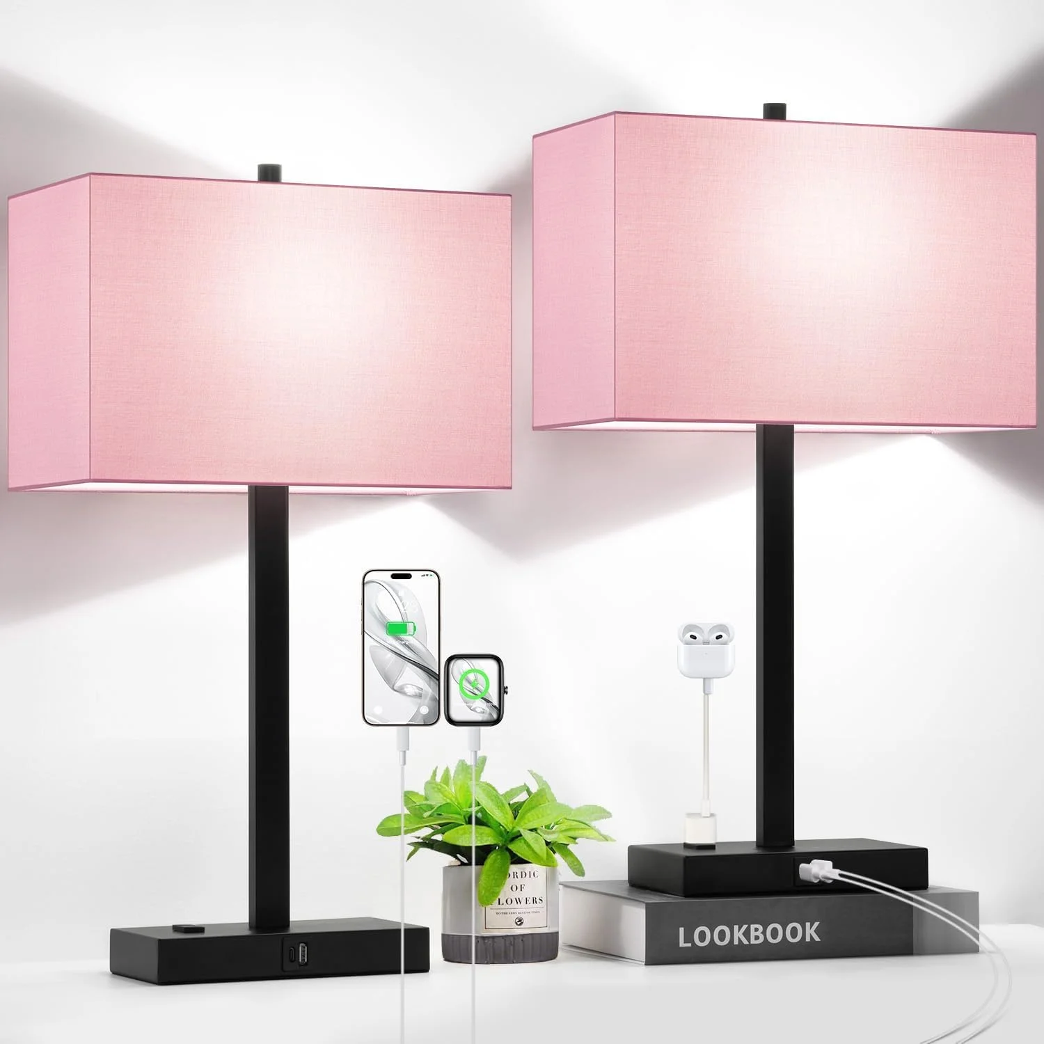 21 Touch Bedside lamps with 2 USB & AC Outlets, Dimmable, Bulb Included - Image 12