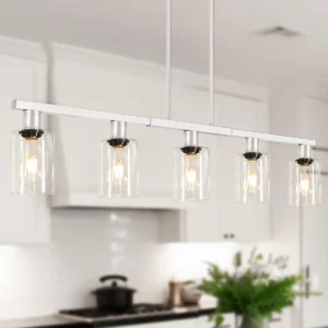 Alternative view of 4-Light Kitchen Island Lighting, Farmhouse Chandelier with Adjustable Height & Clear Glass Shades