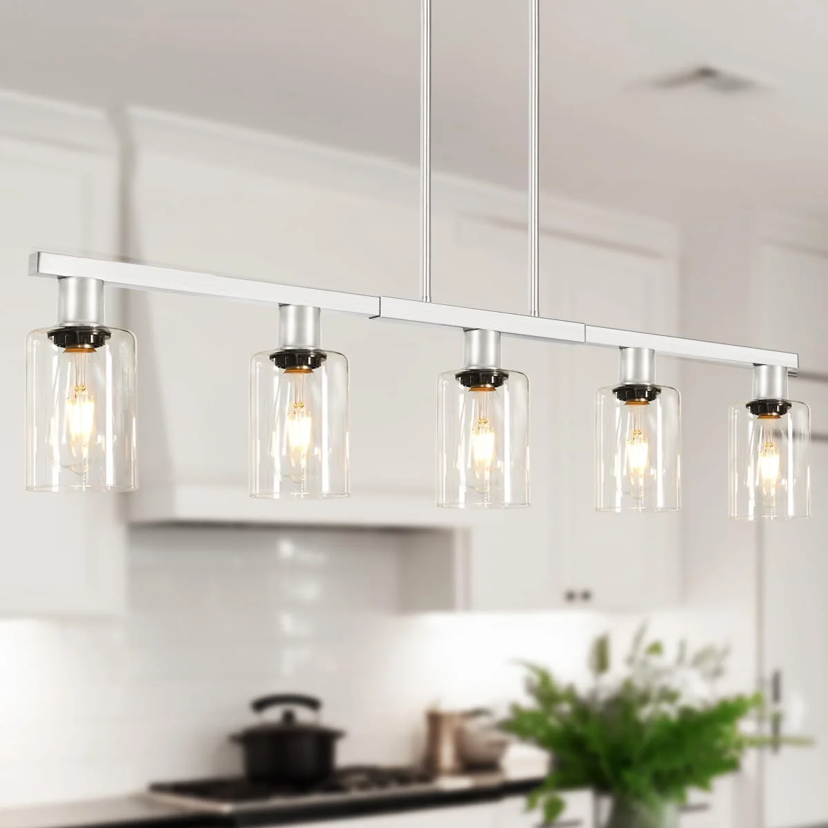 4-Light Kitchen Island Lighting, Farmhouse Chandelier with Adjustable Height & Clear Glass Shades - Image 2