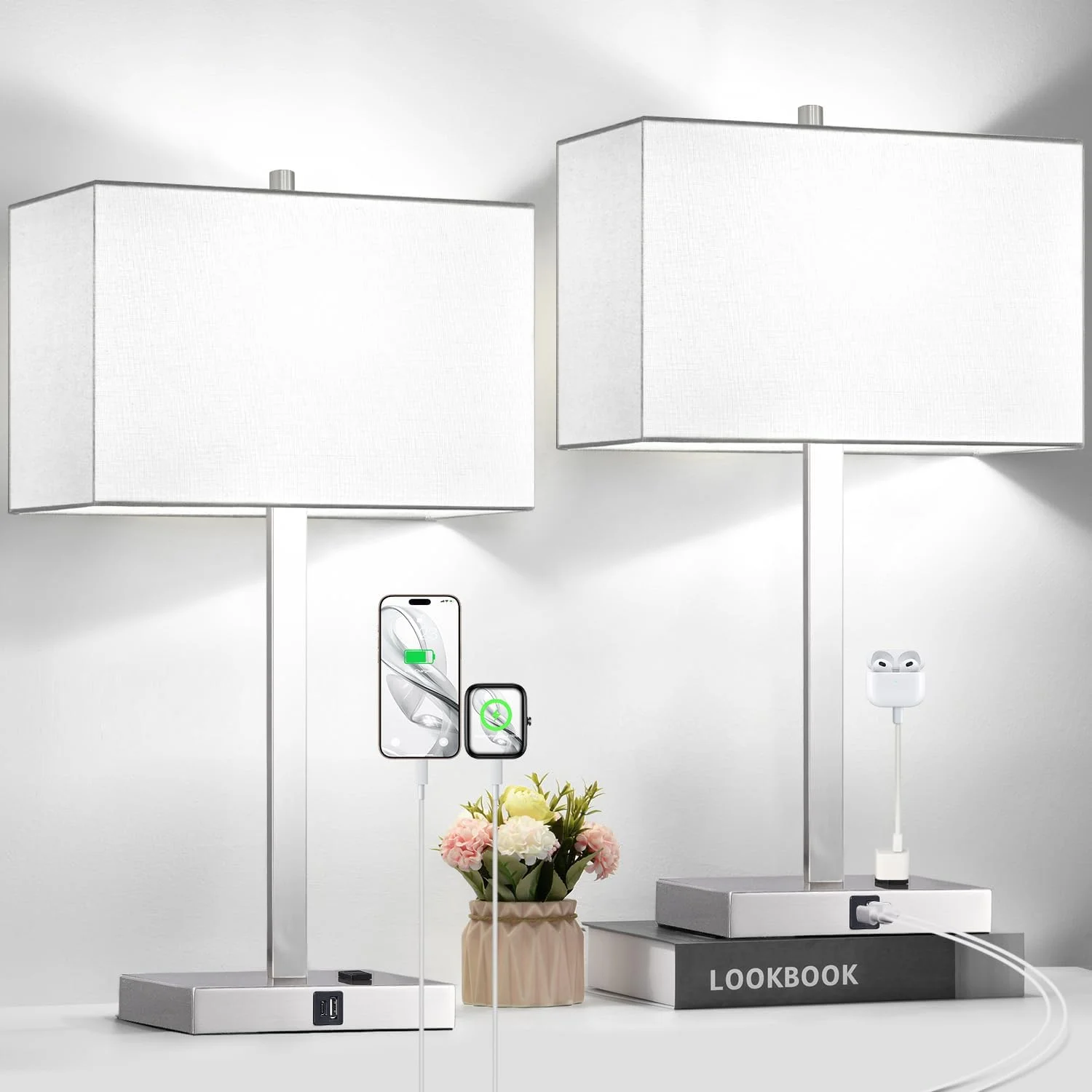 21 Touch Bedside lamps with 2 USB & AC Outlets, Dimmable, Bulb Included - Image 3