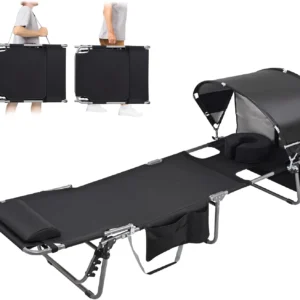 Alternative view of Tanning Chair with Sun Canopy Face Hole Softer Padded Adjustable Washable, Heavy Duty Layout Folding Lounge Chair for