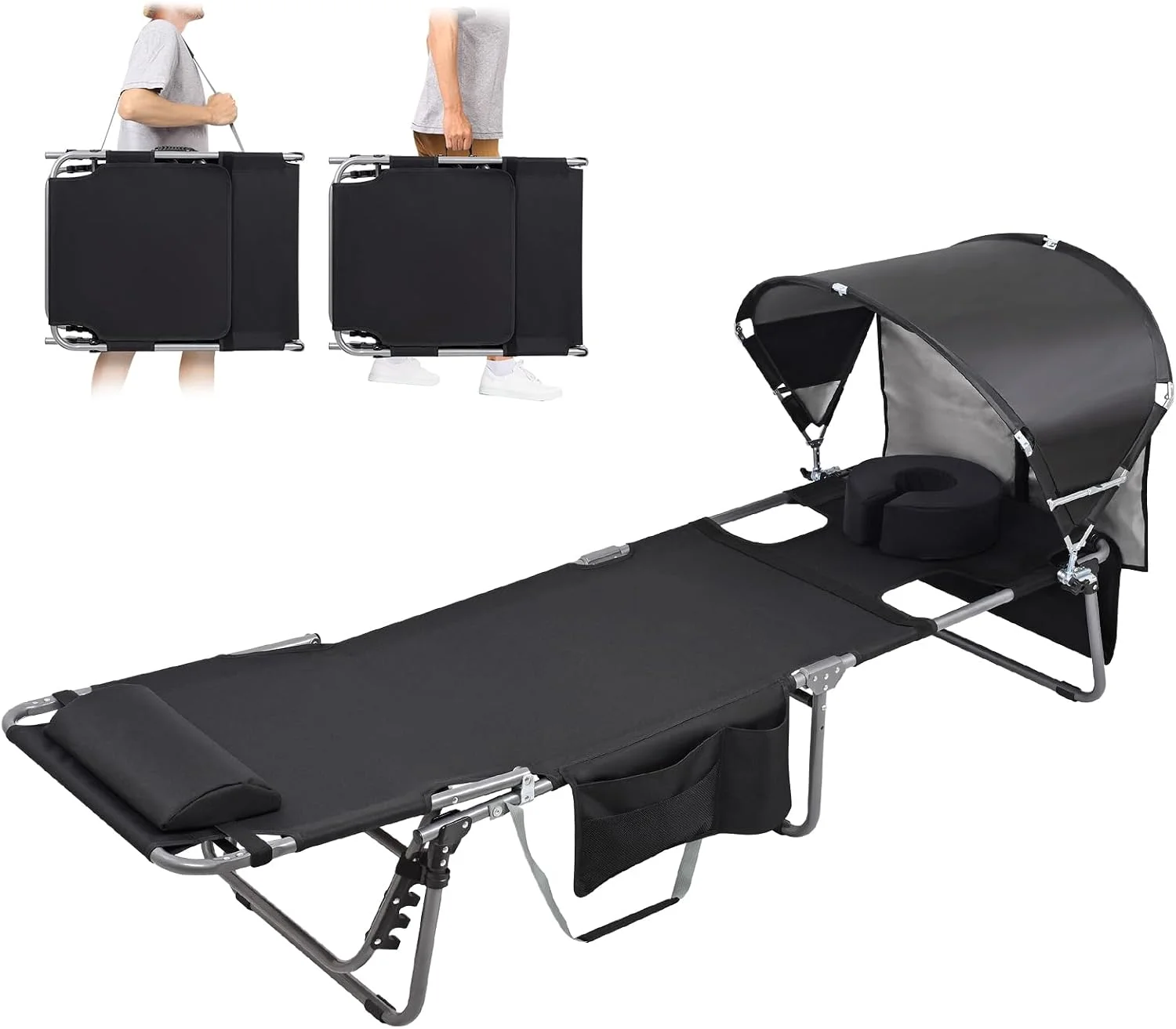 Tanning Chair with Sun Canopy Face Hole Softer Padded Adjustable Washable, Heavy Duty Layout Folding Lounge Chair for - Image 2