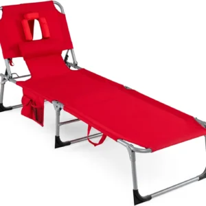 COSTWAY Tanning Chair with Face Hole, Folding Beach Lounge Chair with 4-Position Adjustable Backrest, Camping (1