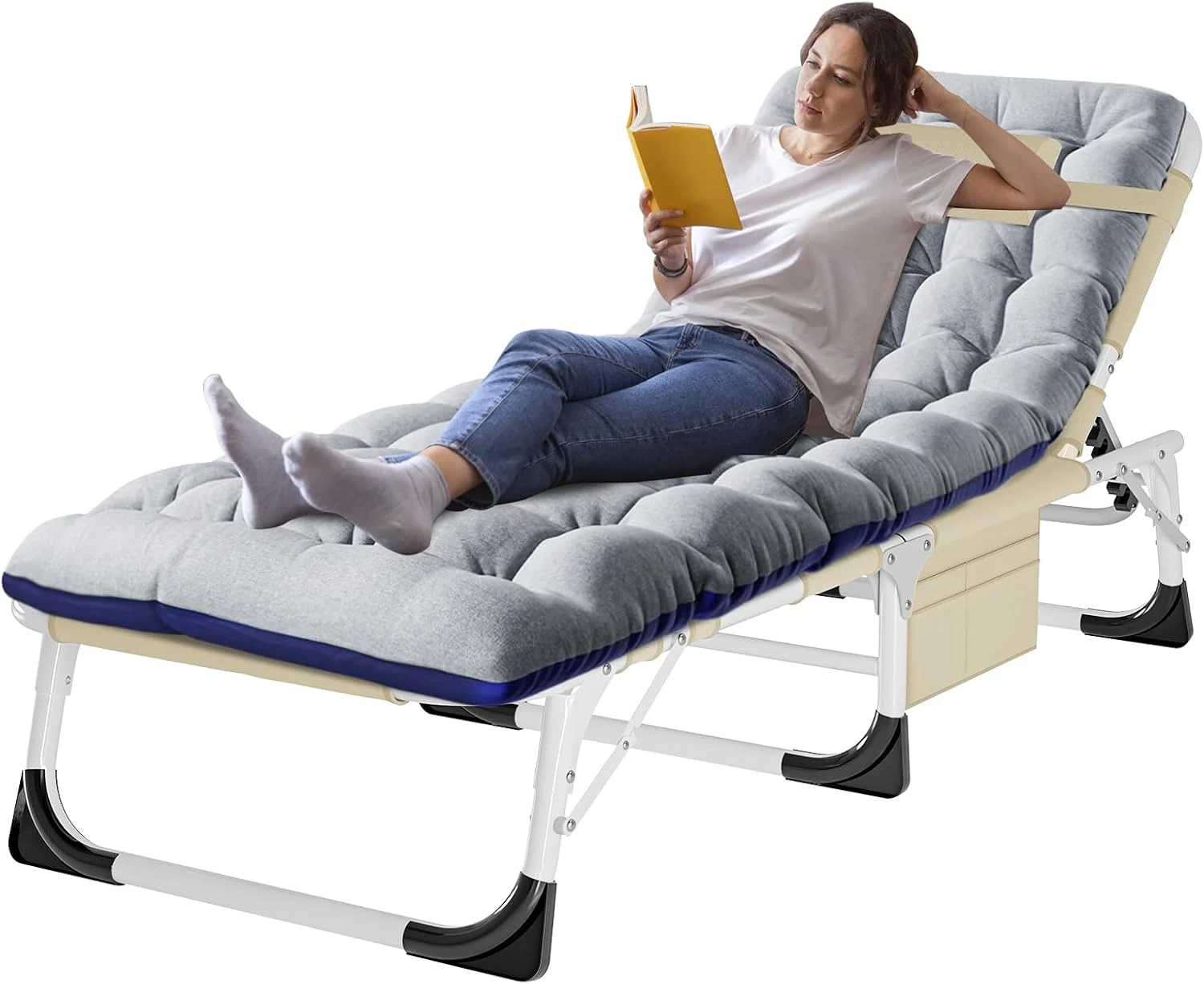 ABORON Heavy Duty Tanning Chair, Outdoor 5-Position Folding Chaise Lounge Chair with Pad, Portable Beach Lounge Chair - Image 16