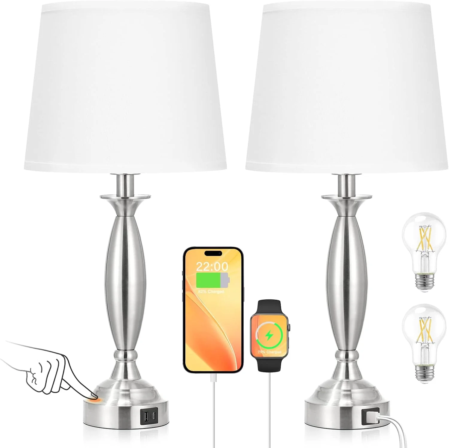 Seealle Touch Bedside Lamps for Nightstand Set of 2, Dimmable, Bulb Included - Image 11
