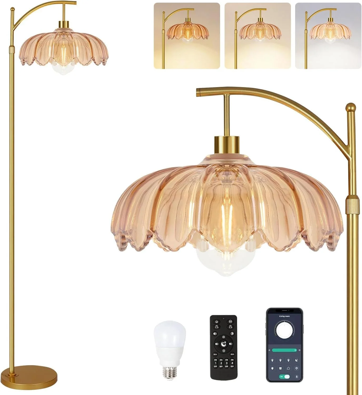 Arc Floor Lamp for Living Room Rattan Boho Floor Lamp with Remote Control, Dimmable, 3-Color Temperature - Image 13