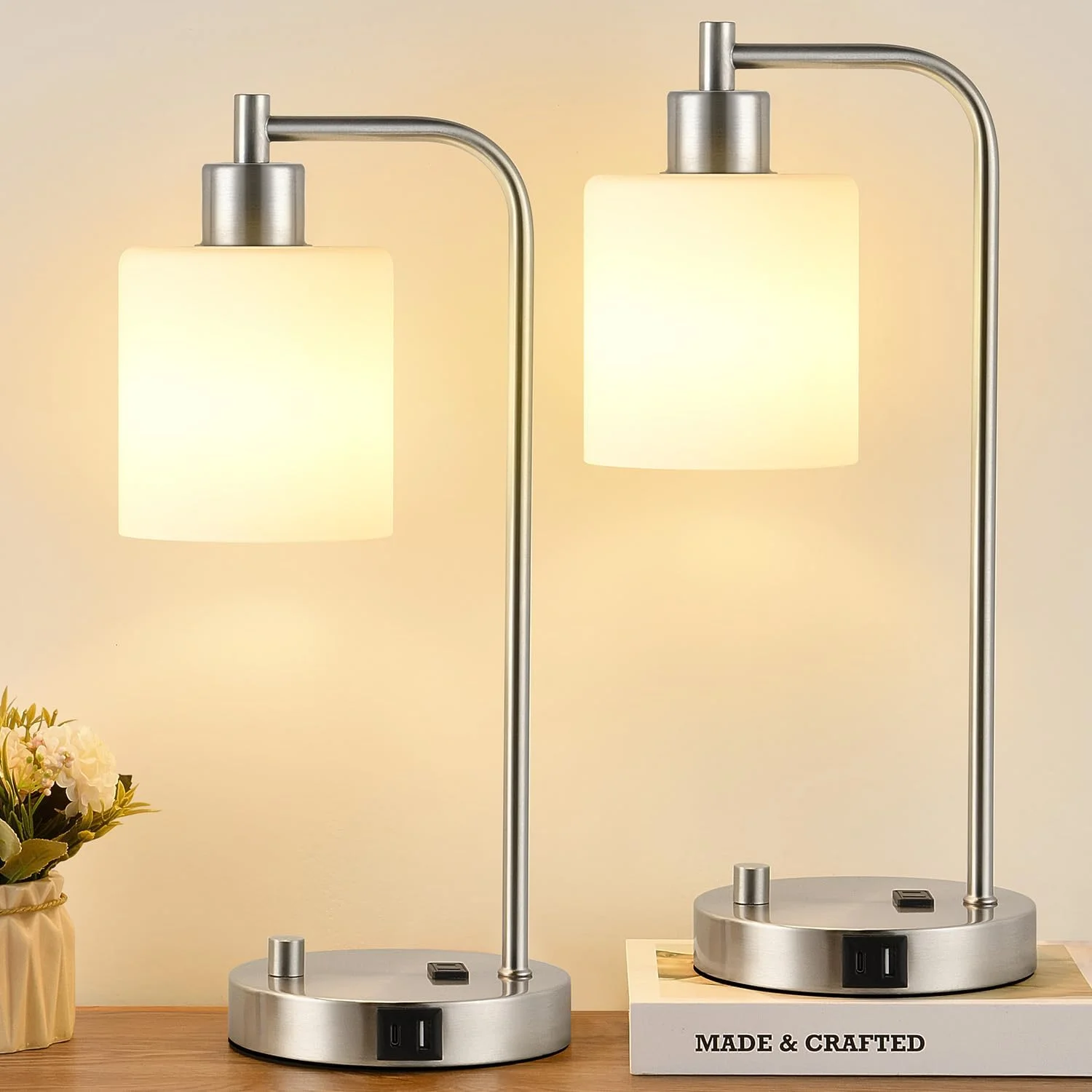 Lynnoland Set of 2 Industrial Table Lamps with 2 USB, Dimmable, Bulb Included - Image 6