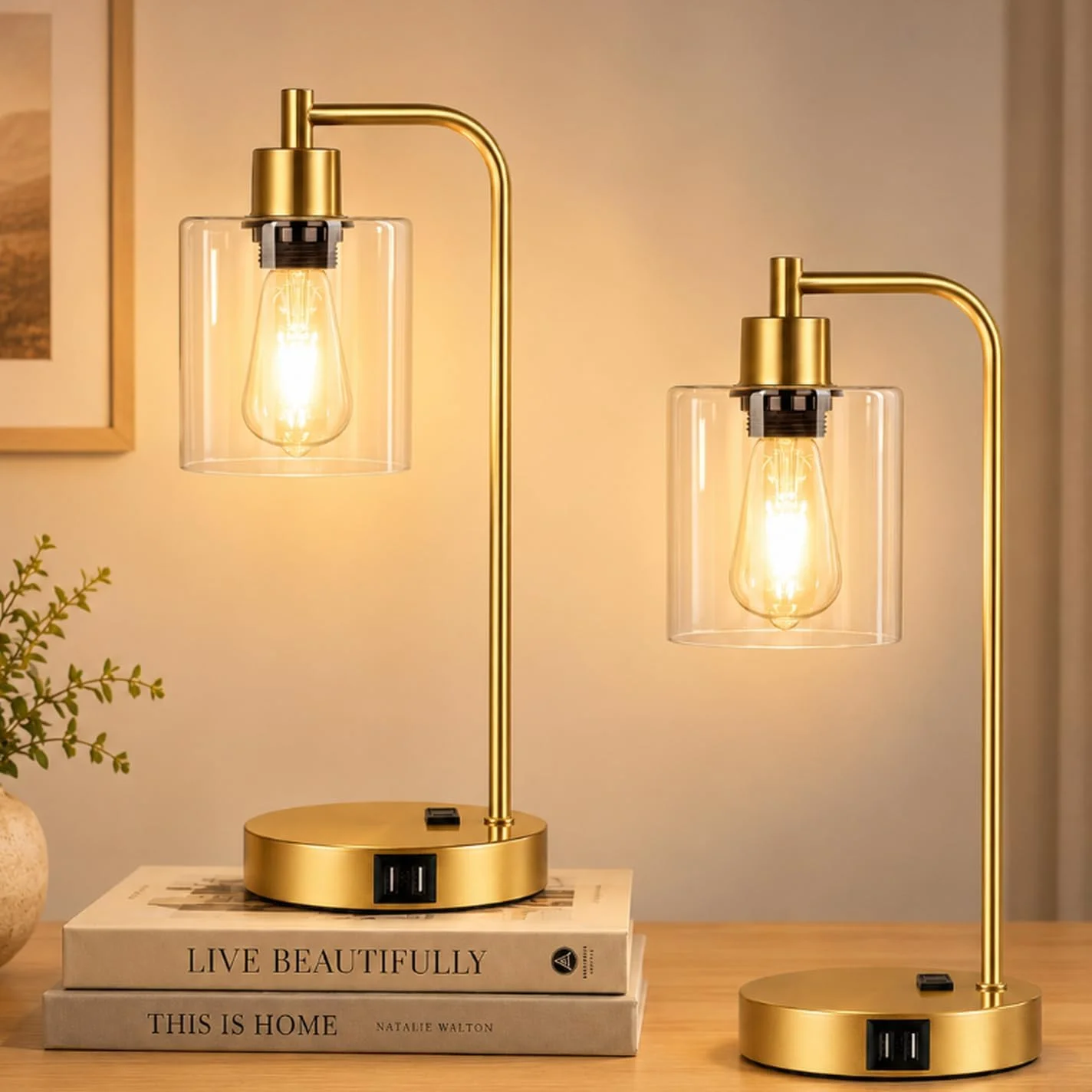 Set of 2 Industrial Touch Control Table Lamps with USB C+A Ports and AC Outlet, Dimmable, Bulb Included - Image 4